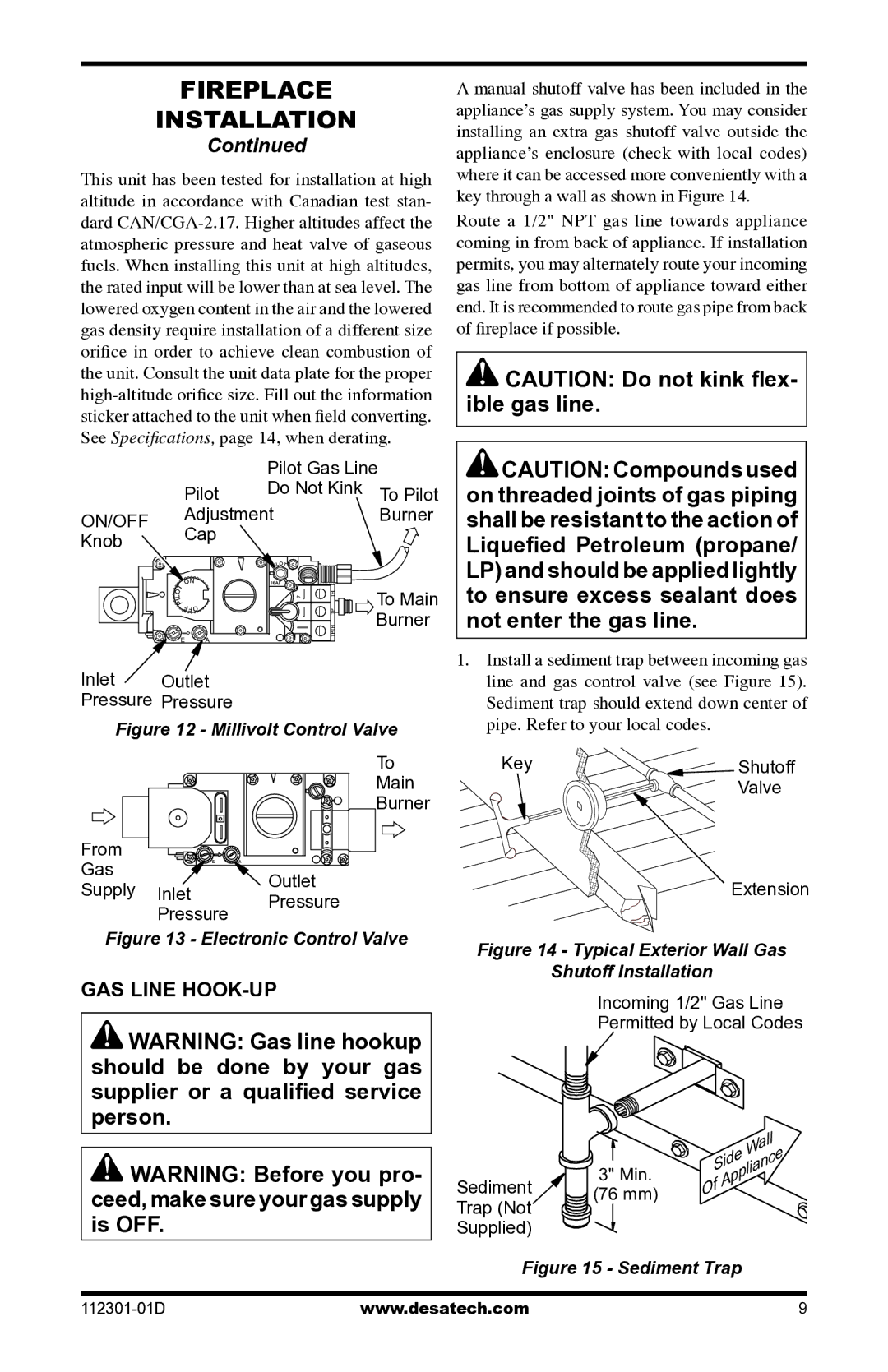 Desa GL36CRP, GL36CLP installation manual GAS Line HOOK-UP, On/Off 