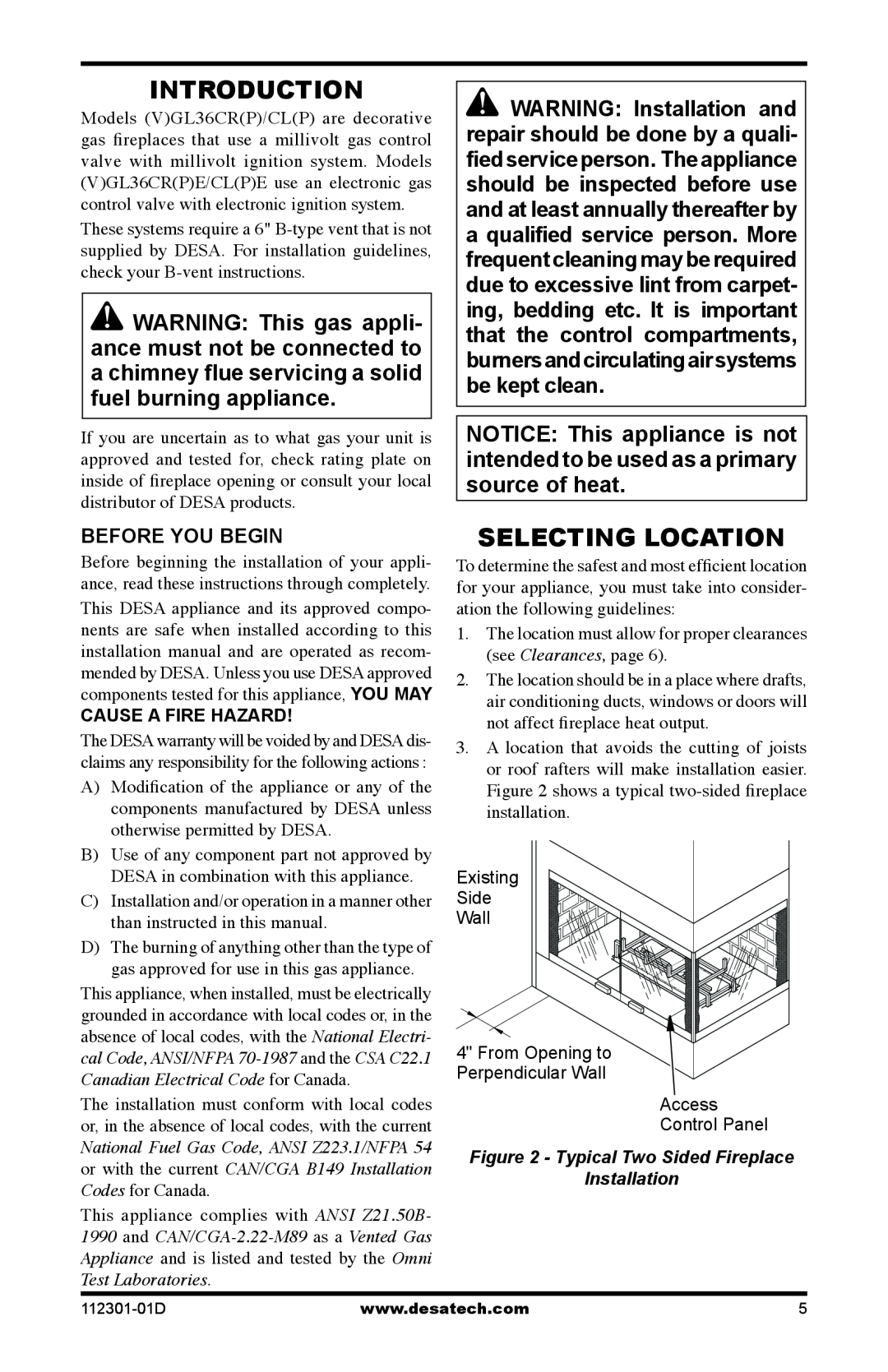 Desa GL36CRP, GL36CLP installation manual Introduction, Selecting Location, Before You Begin 