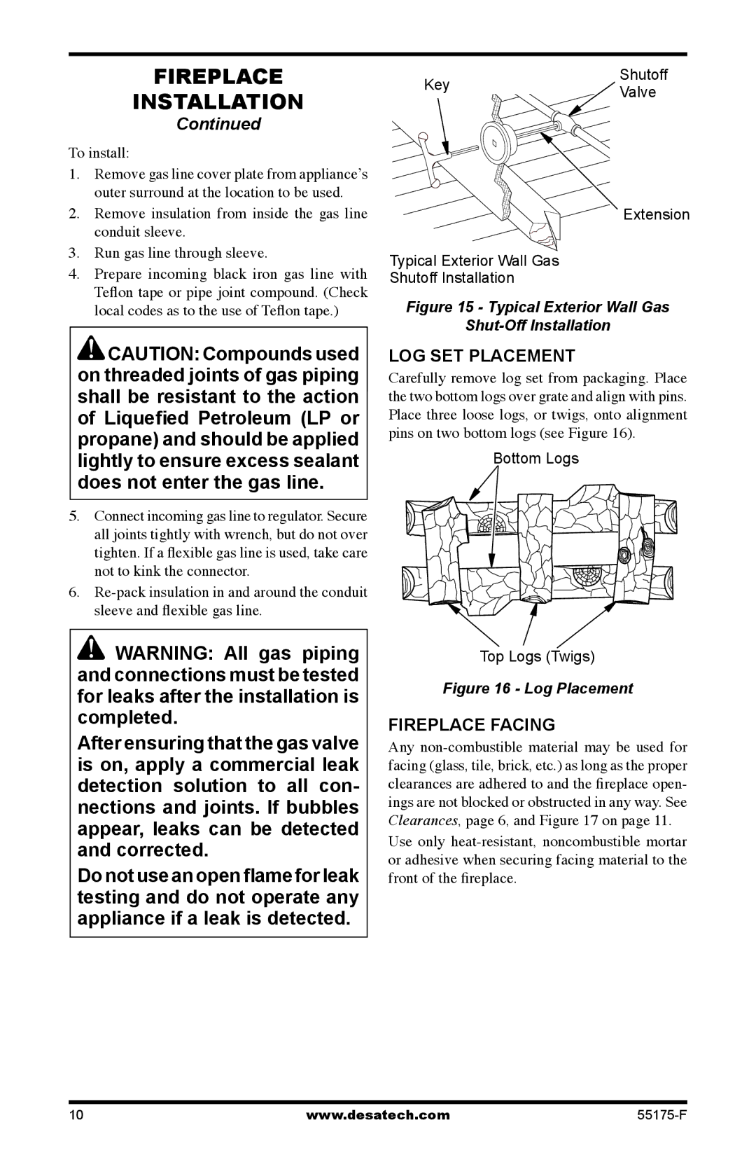 Desa GL36PNP, GL36PNEP installation manual LOG SET Placement, Fireplace Facing 