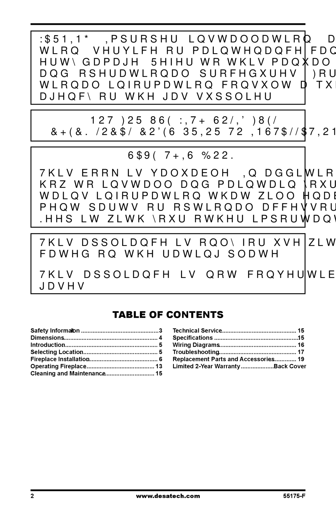 Desa GL36PNP, GL36PNEP installation manual Table of Contents 