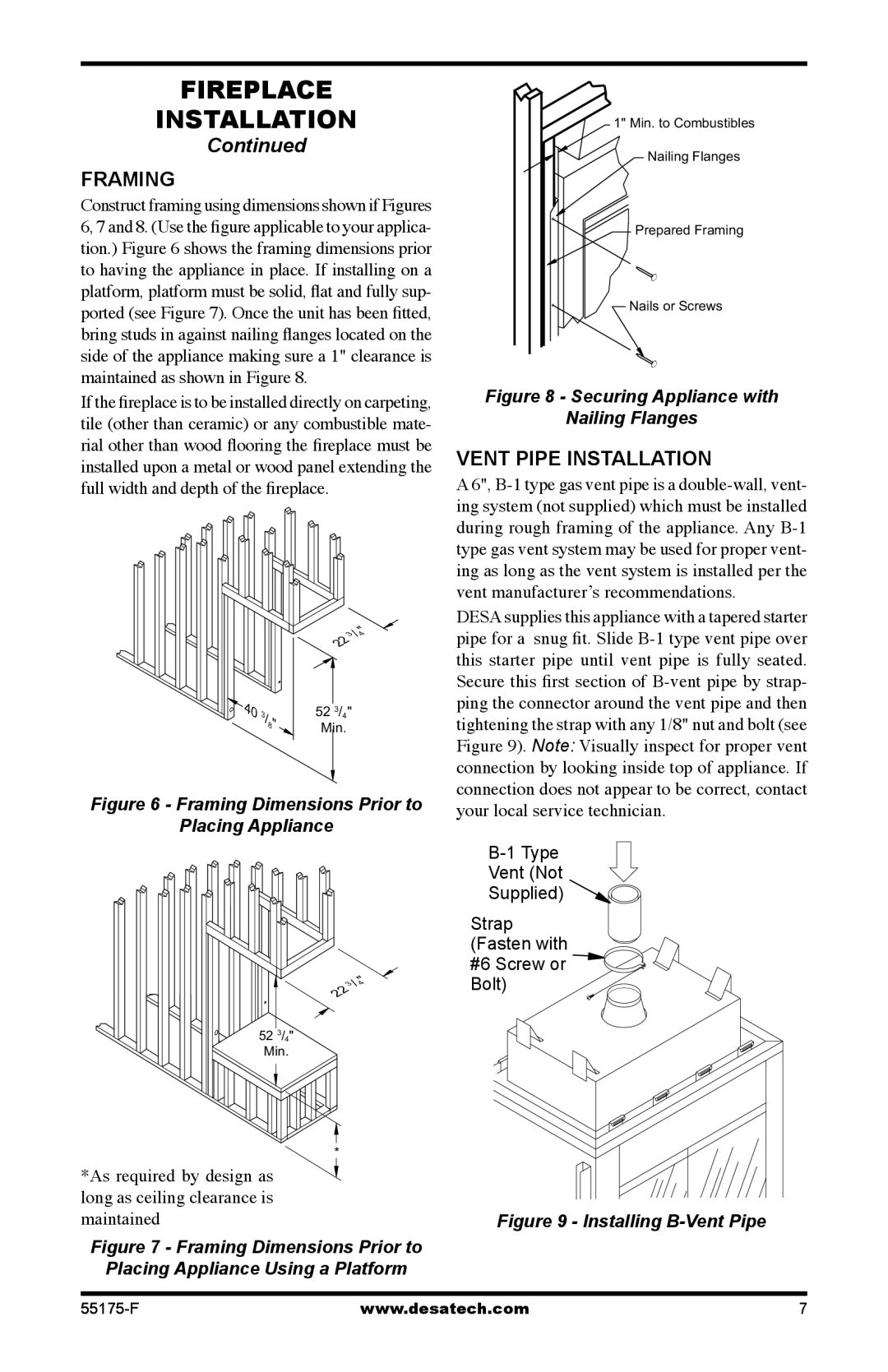 Desa GL36PNEP, GL36PNP installation manual Framing, Vent Pipe Installation 