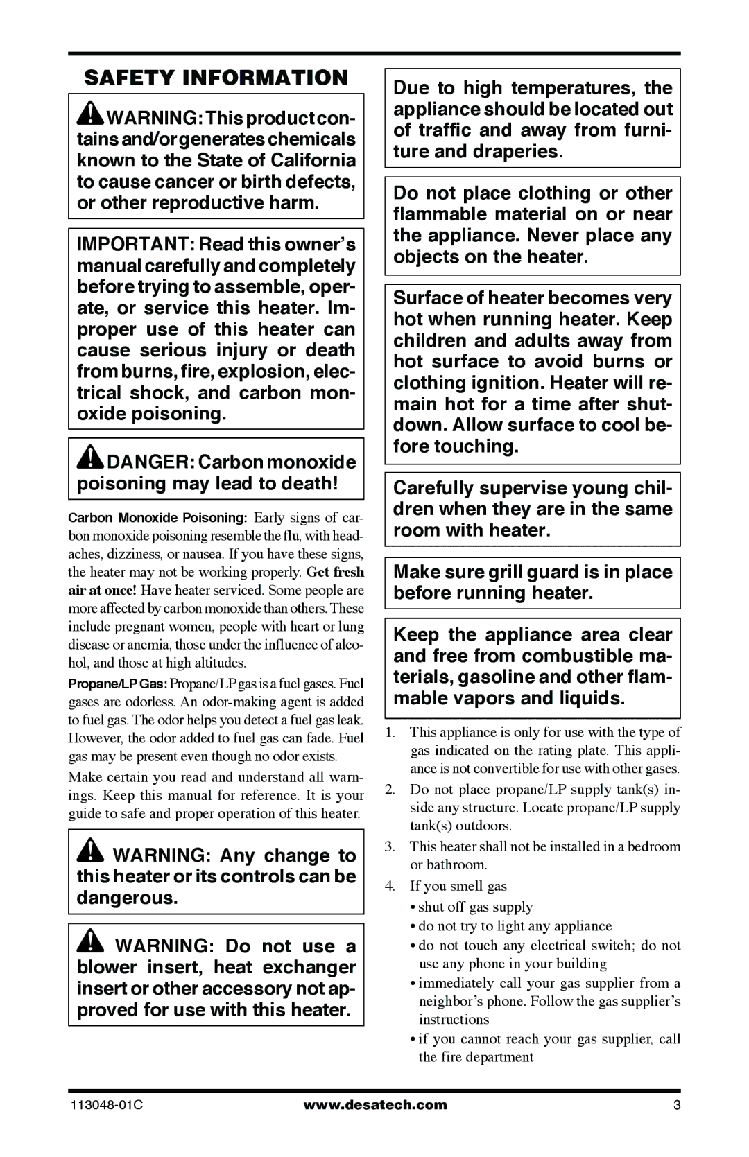 Desa GMP26T, GMP20BT, GMP16T, GMP30BT installation manual Safety Information 