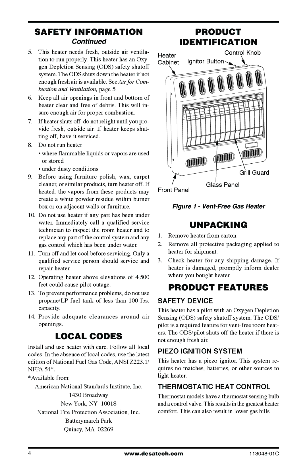 Desa GMP30BT, GMP26T, GMP20BT, GMP16T installation manual Safety Information Product Identification, Local Codes 