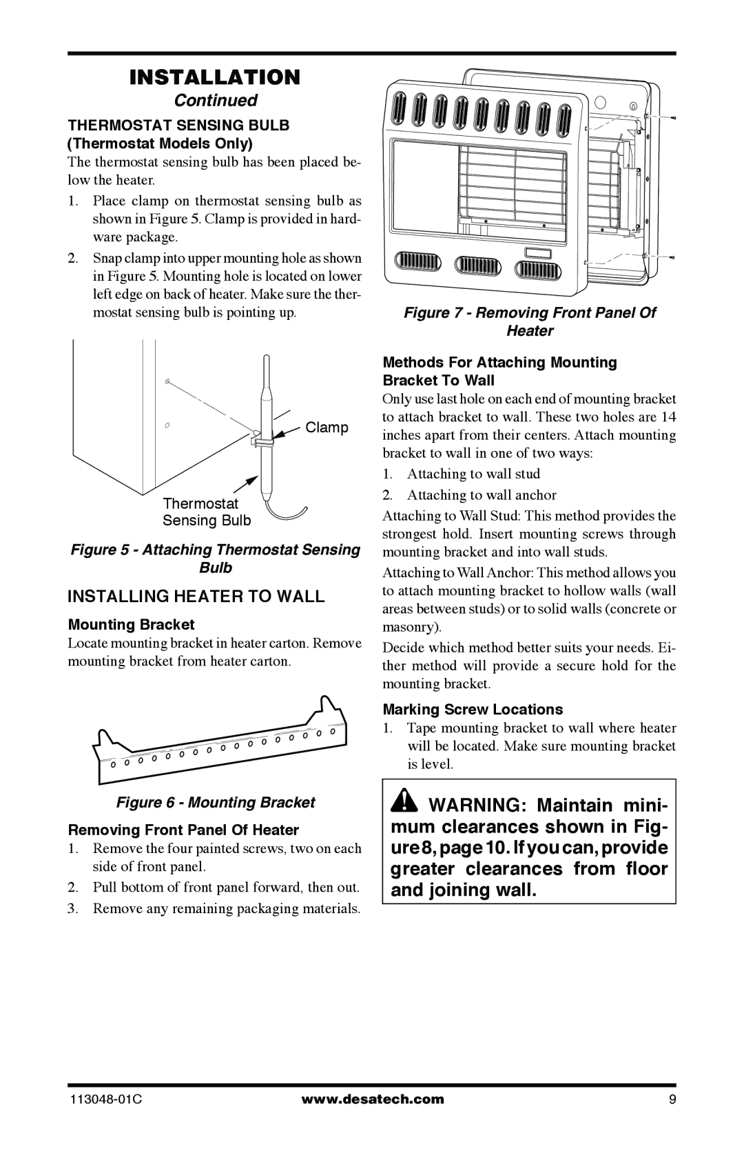 Desa GMP30BT, GMP26T, GMP20BT, GMP16T installation manual Installing Heater to Wall 