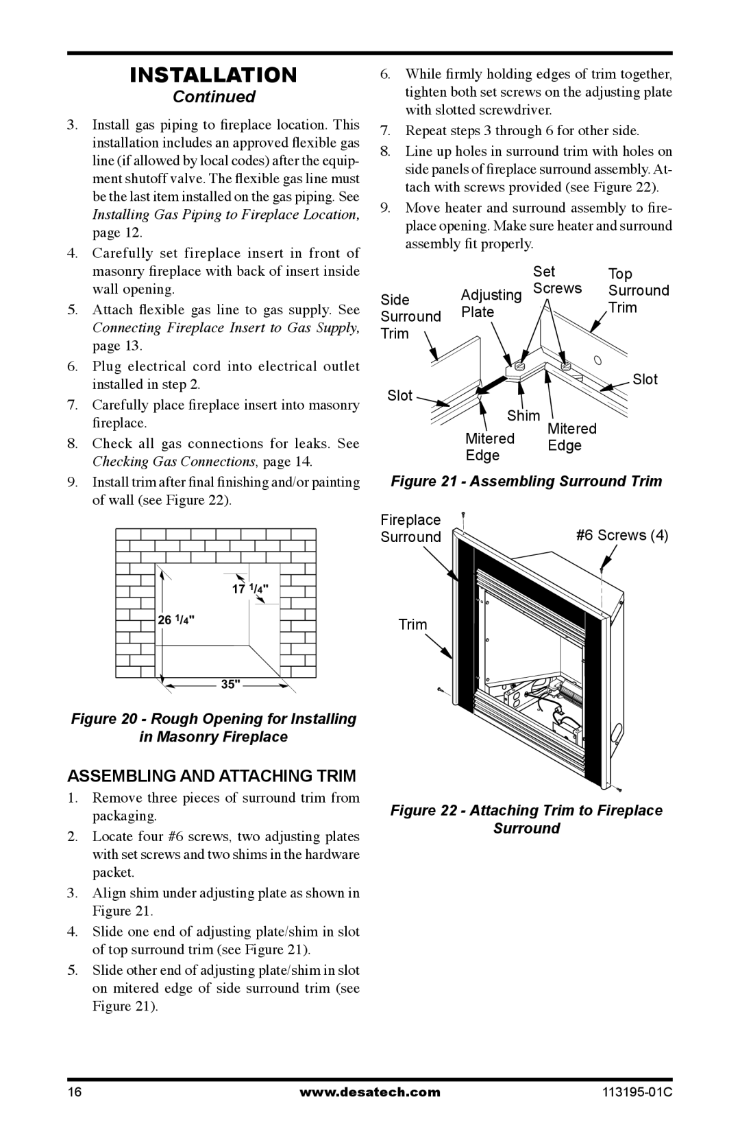 Desa GS38 installation manual Assembling and attaching trim, Connecting Fireplace Insert to Gas Supply 