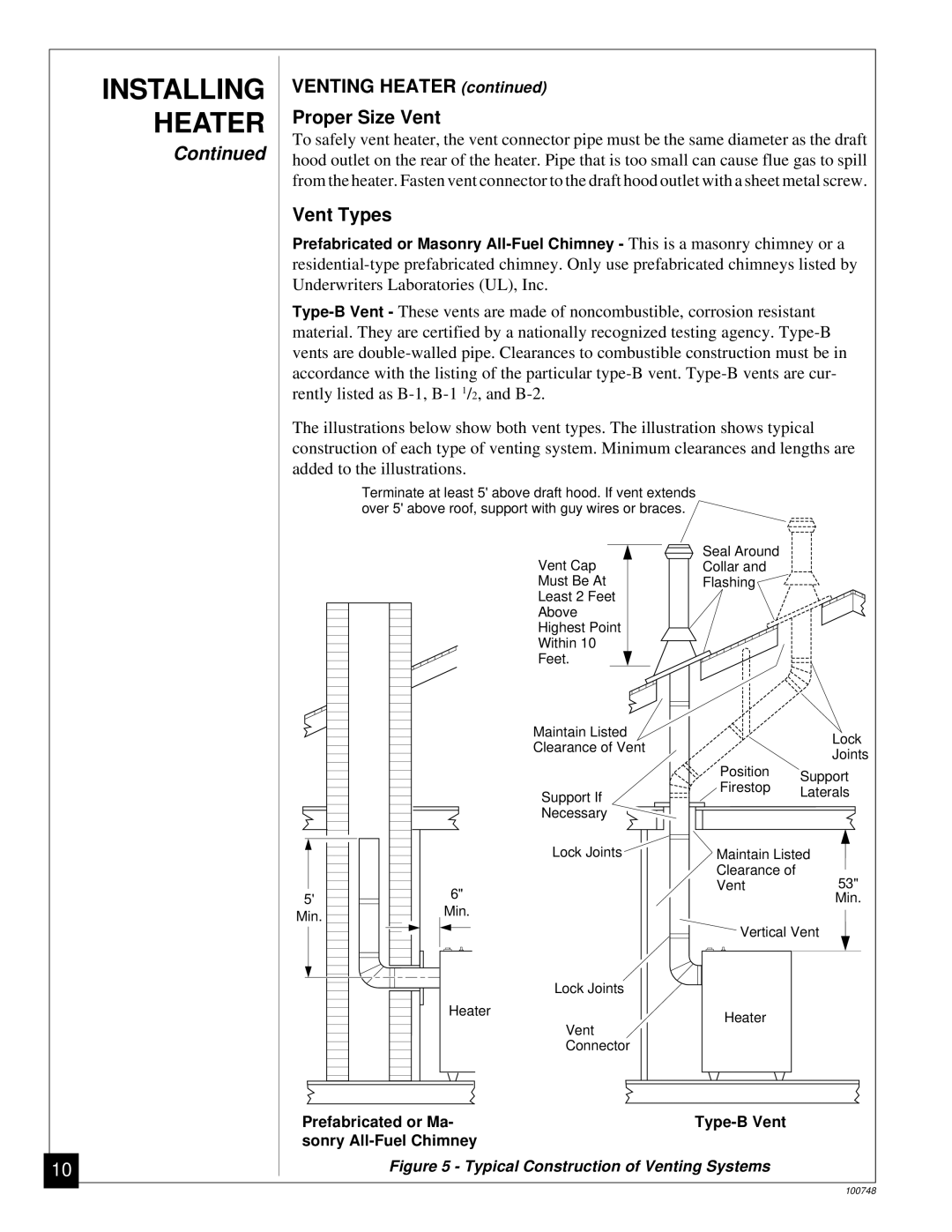 Desa GVC50PA, GVC35PA, GVC65PA installation manual Venting Heater Proper Size Vent 