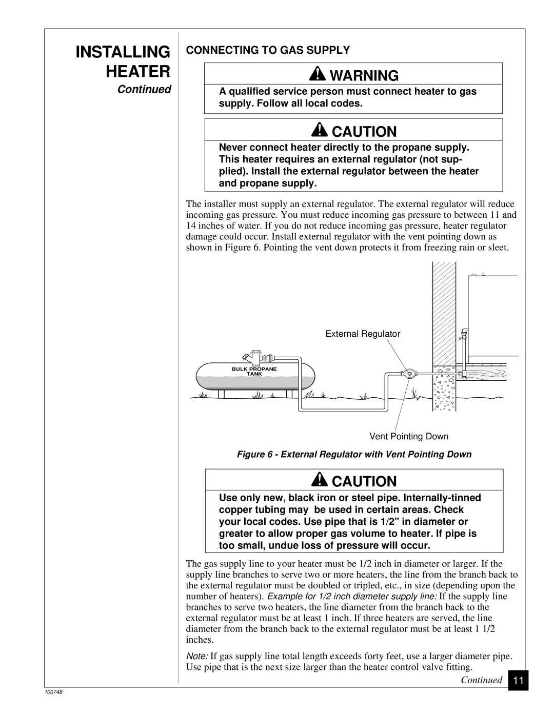 Desa GVC65PA, GVC35PA, GVC50PA Installing, Connecting to GAS Supply, Qualified service person must connect heater to gas 