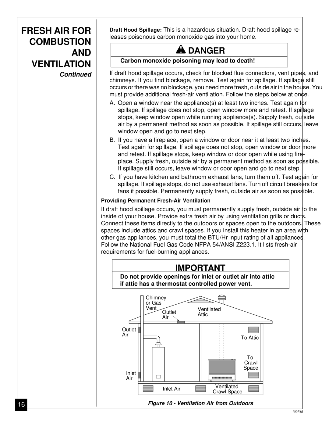 Desa GVC50PA, GVC35PA, GVC65PA installation manual Fresh AIR for, Ventilation Air from Outdoors 