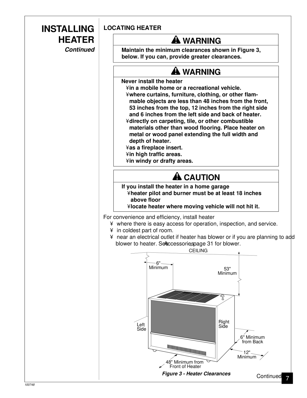 Desa GVC50PA, GVC35PA, GVC65PA installation manual Installing Heater, Locating Heater 