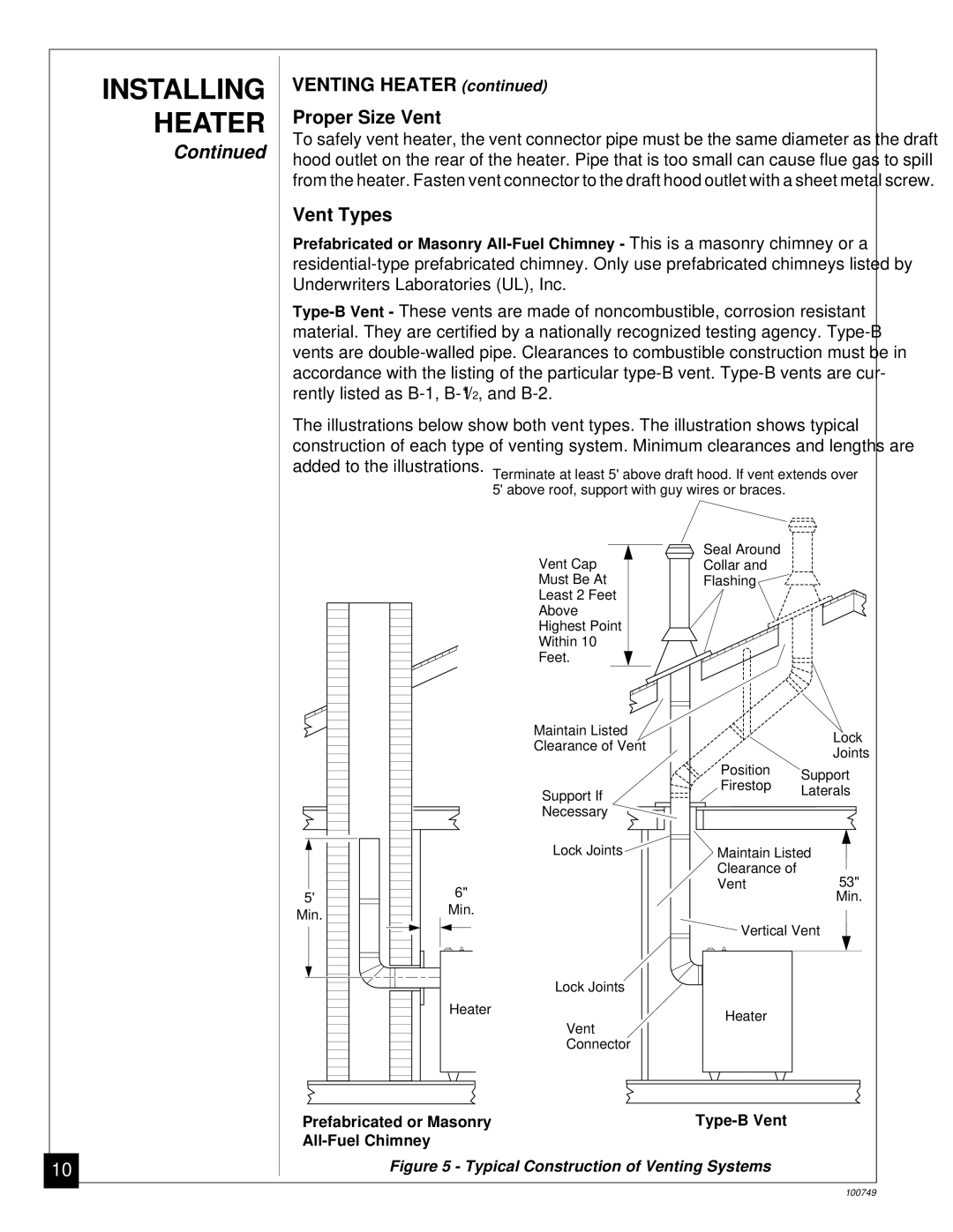 Desa GVC35NA, GVC50NA, GVC65NA installation manual Venting Heater Proper Size Vent 