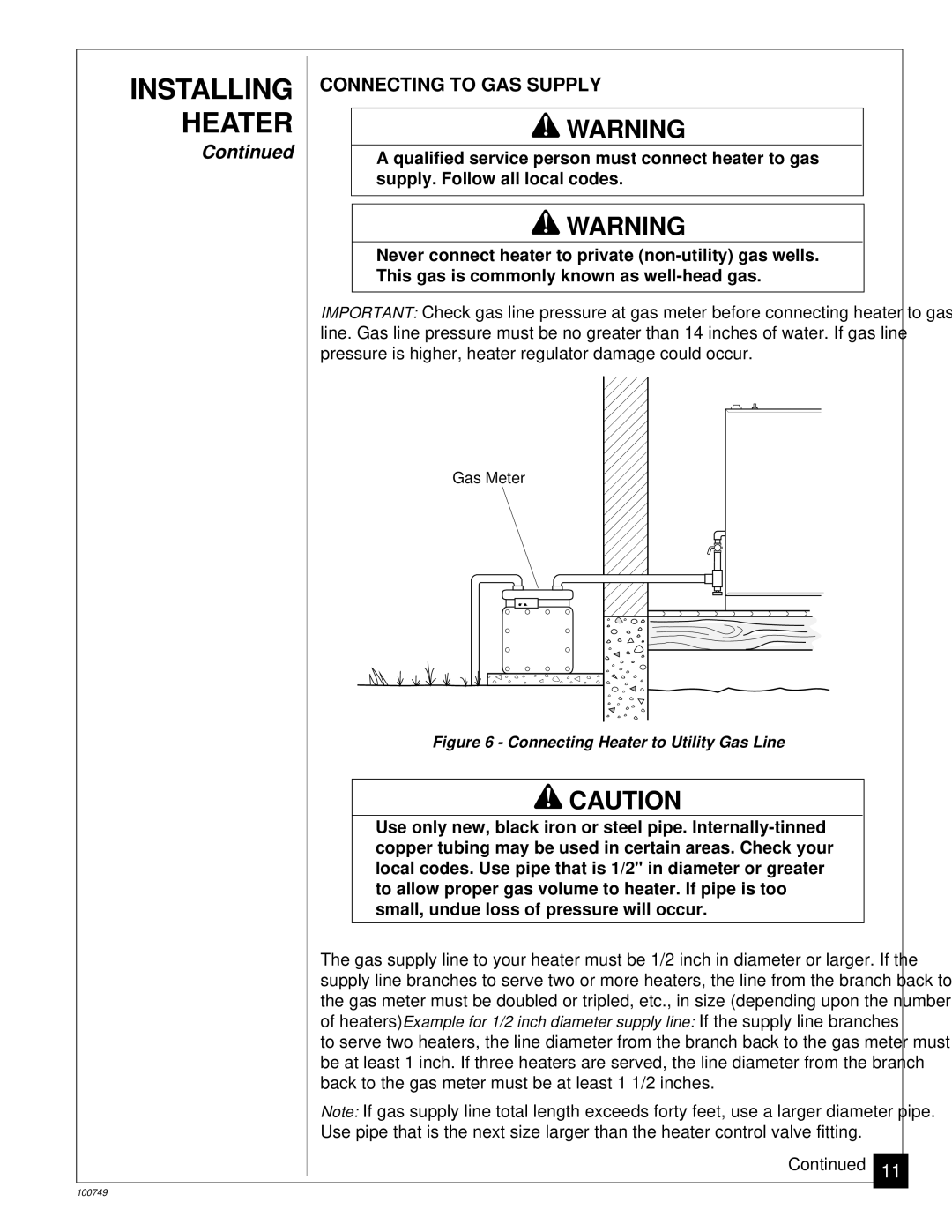 Desa GVC65NA, GVC50NA, GVC35NA installation manual Connecting to GAS Supply, Connecting Heater to Utility Gas Line 