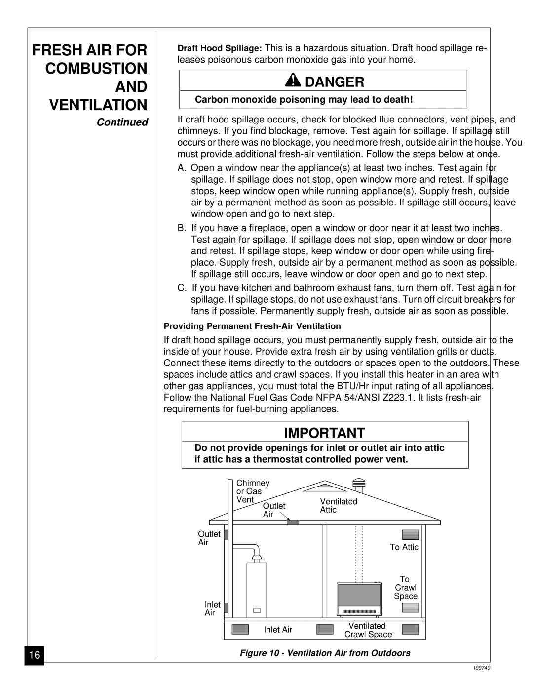 Desa GVC35NA, GVC50NA, GVC65NA installation manual Ventilation Air from Outdoors 