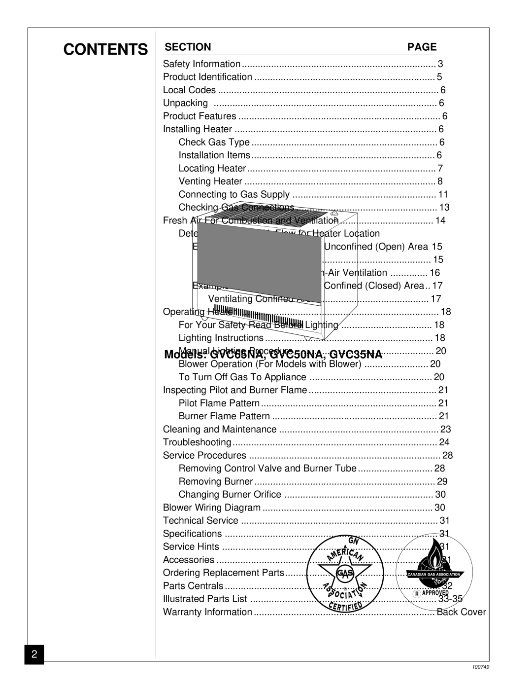 Desa GVC65NA, GVC50NA, GVC35NA installation manual Contents 