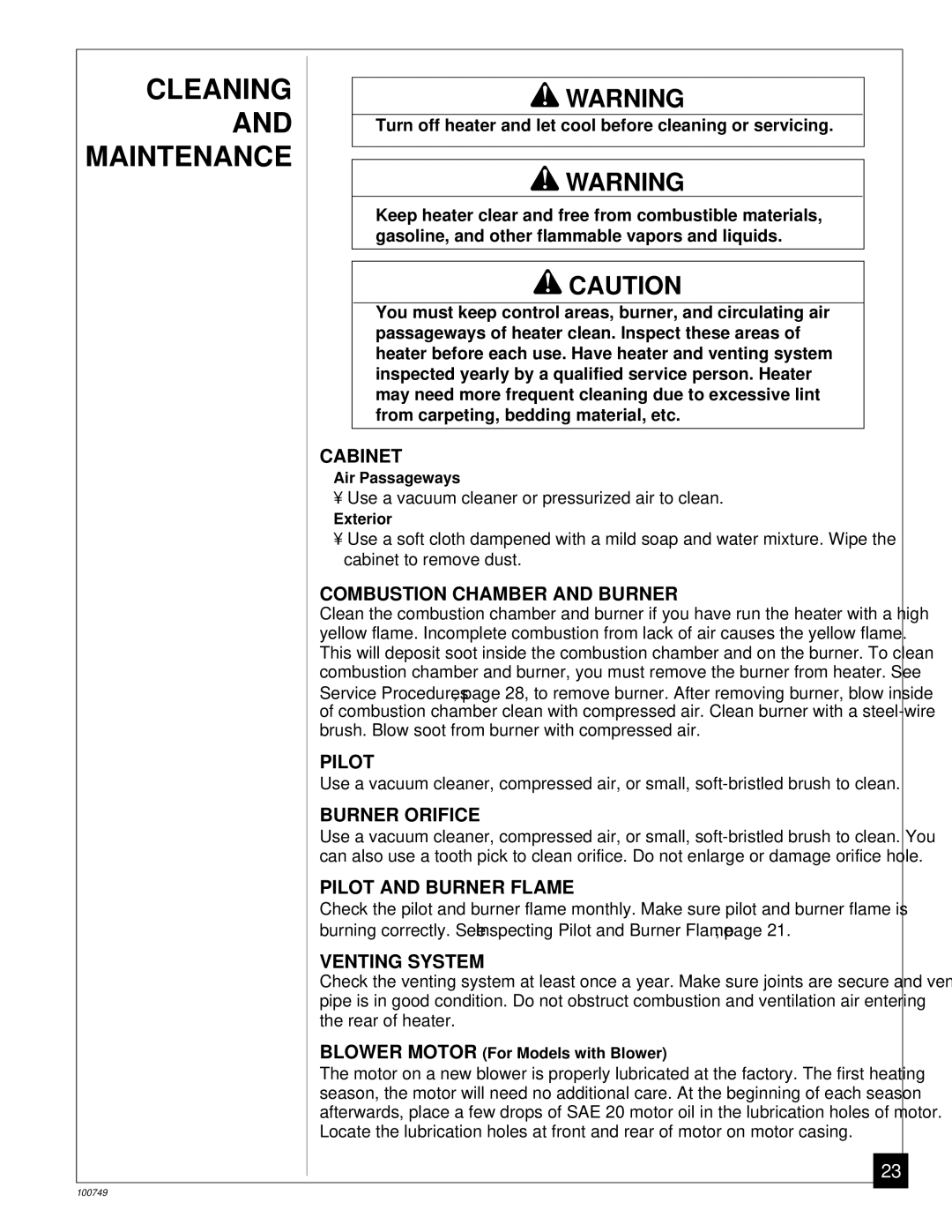 Desa GVC65NA, GVC50NA, GVC35NA installation manual Cleaning and Maintenance 