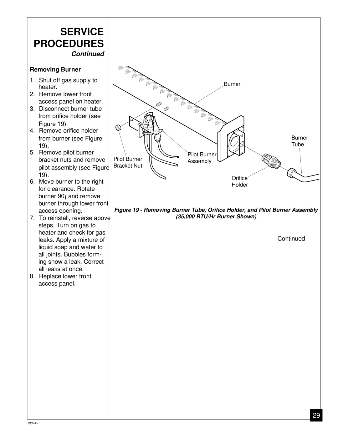 Desa GVC65NA, GVC50NA, GVC35NA installation manual Removing Burner 