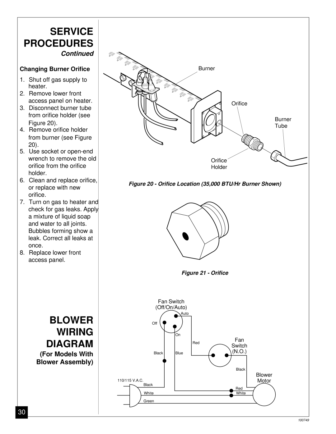 Desa GVC50NA, GVC35NA, GVC65NA installation manual Blower Wiring, Diagram, Changing Burner Orifice 