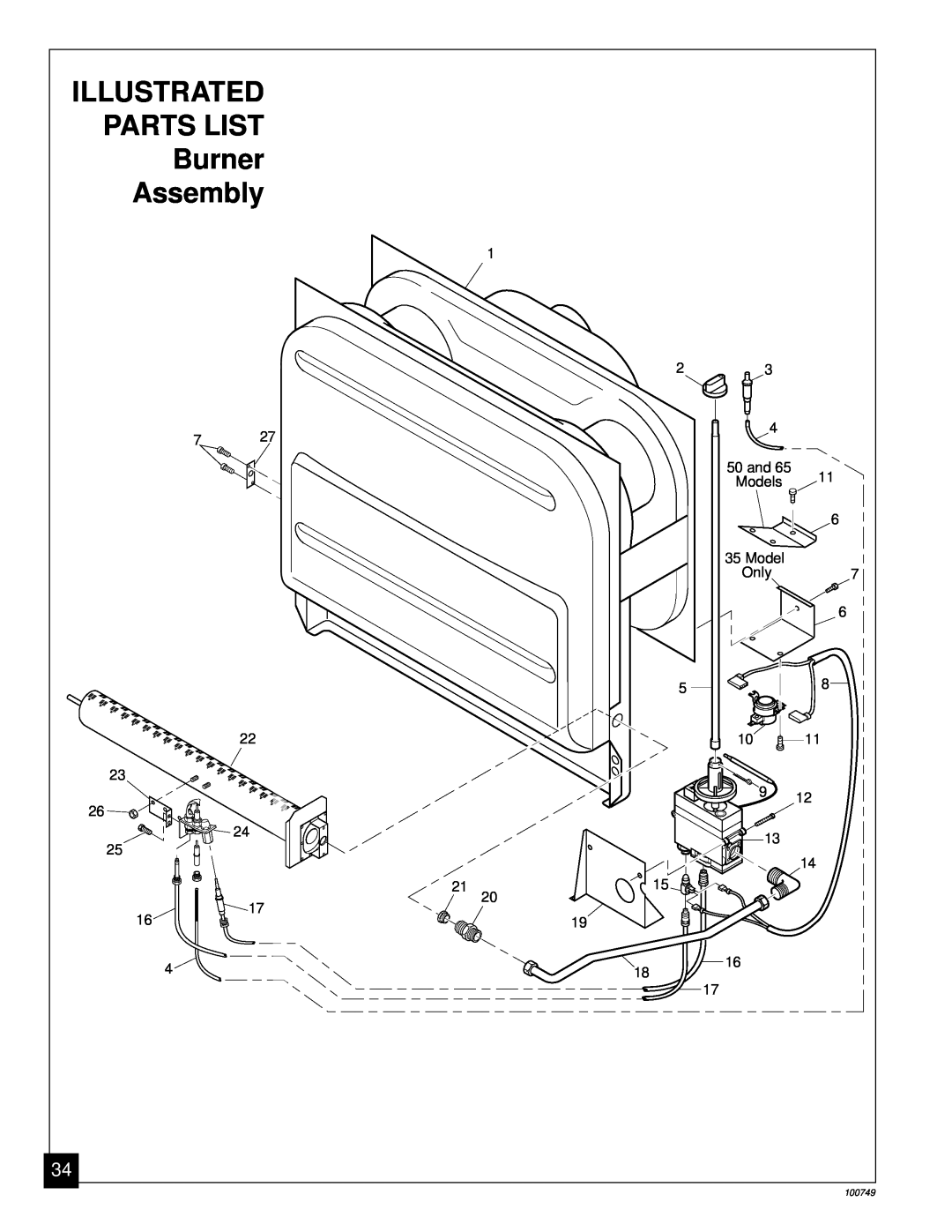 Desa GVC35NA, GVC50NA, GVC65NA installation manual Illustrated, Parts List, Burner, Assembly, 100749 