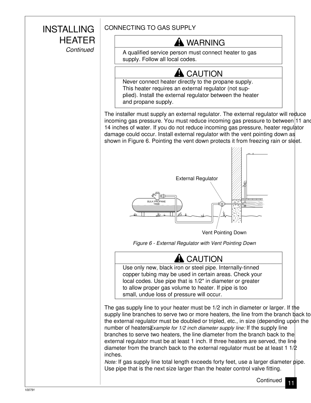 Desa GVR50PA Connecting to GAS Supply, Qualified service person must connect heater to gas, Supply. Follow all local codes 