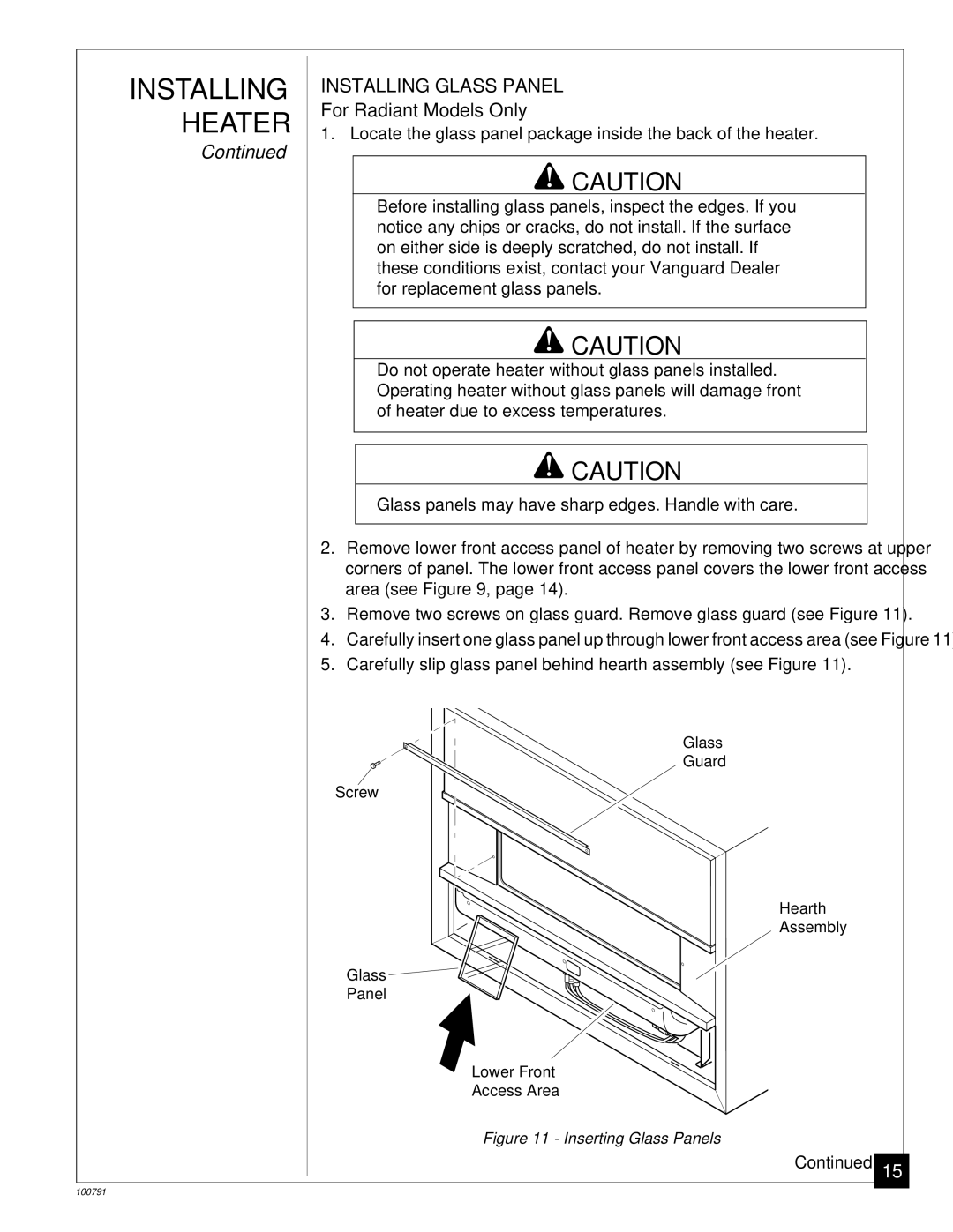 Desa GVR65PA, GVR50PA, GVR65BPA, GVR35PA, GVR50BPA installation manual Installing Glass Panel, For Radiant Models Only 