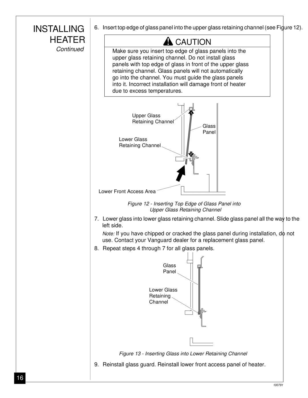 Desa GVR50PA, GVR65PA, GVR65BPA, GVR35PA, GVR50BPA installation manual Inserting Glass into Lower Retaining Channel 