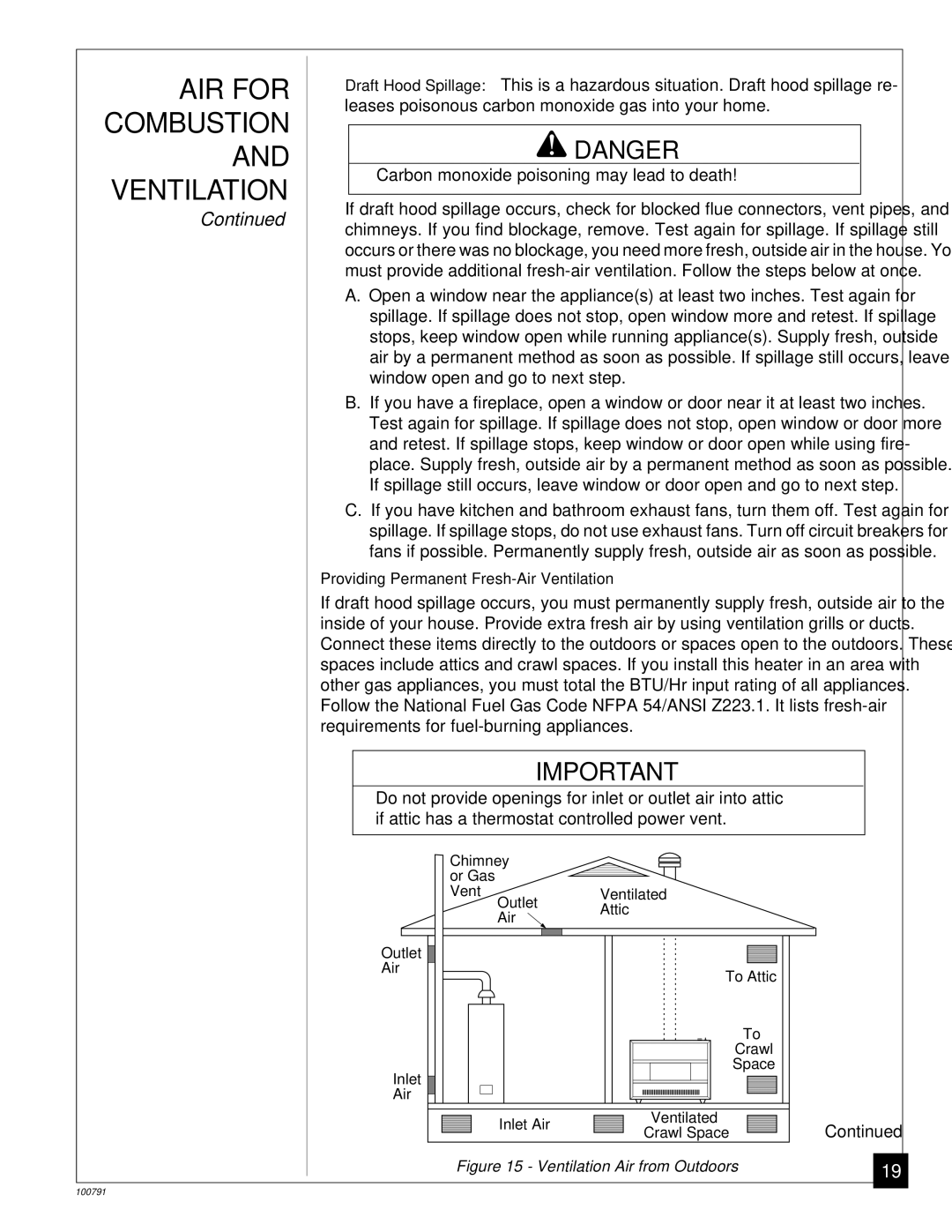 Desa GVR50BPA, GVR65PA, GVR50PA, GVR65BPA, GVR35PA installation manual Leases poisonous carbon monoxide gas into your home 