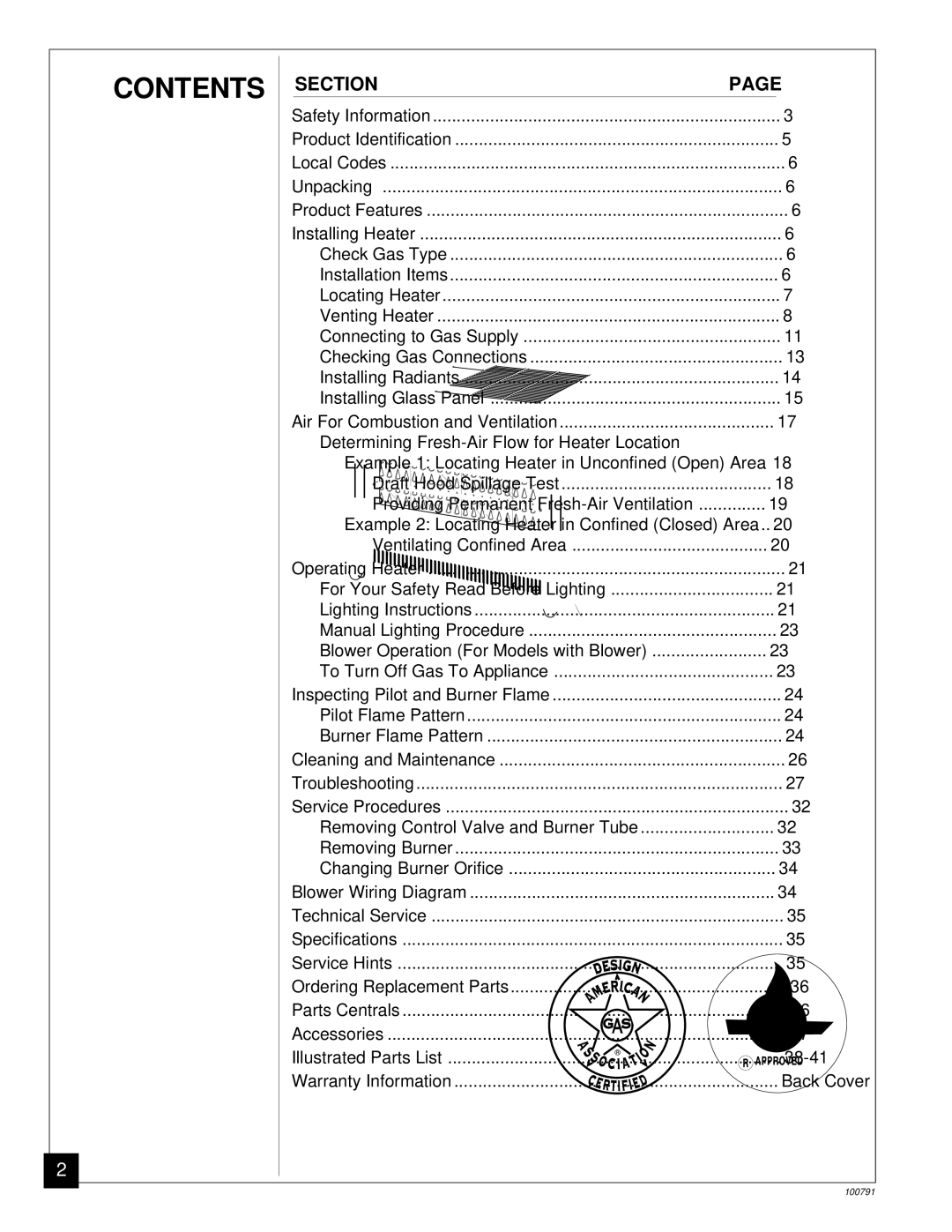 Desa GVR65BPA, GVR65PA, GVR50PA, GVR35PA, GVR50BPA installation manual Contents 