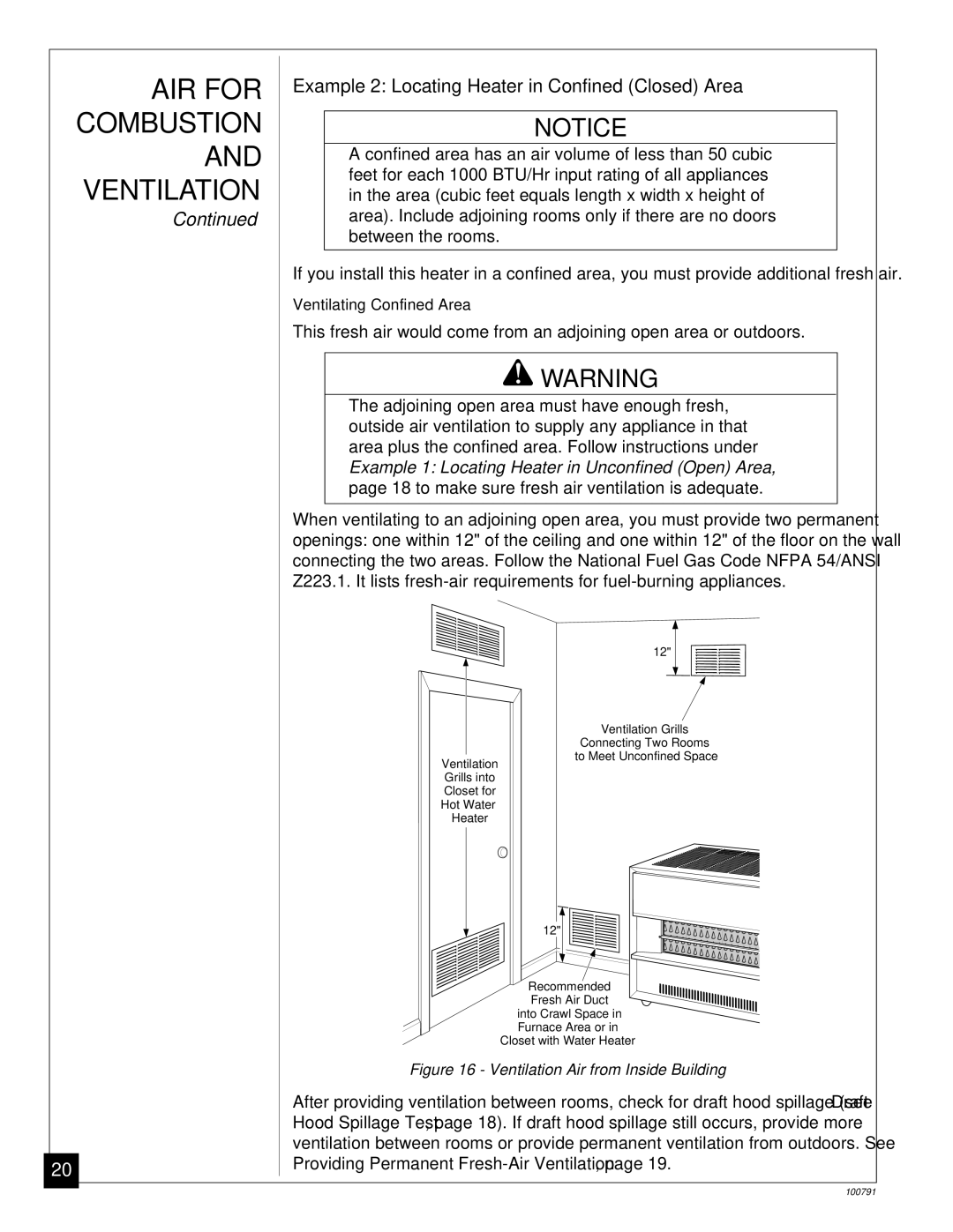 Desa GVR65PA Confined area has an air volume of less than 50 cubic, to make sure fresh air ventilation is adequate 