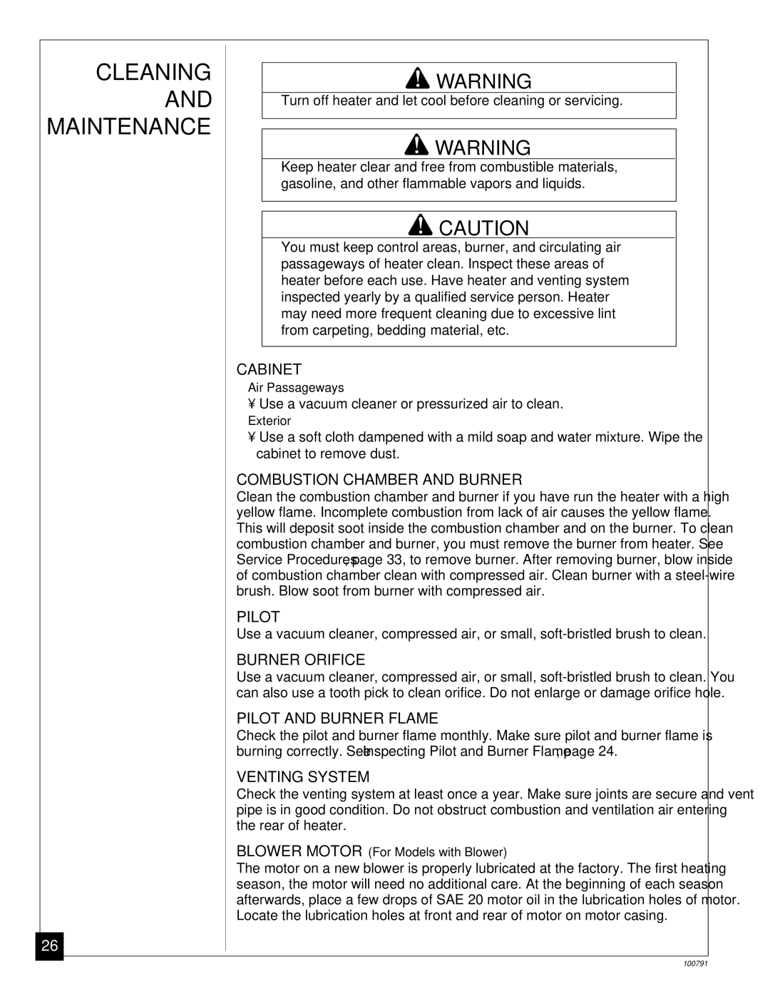 Desa GVR50PA, GVR65PA, GVR65BPA, GVR35PA, GVR50BPA installation manual Cleaning, Maintenance 