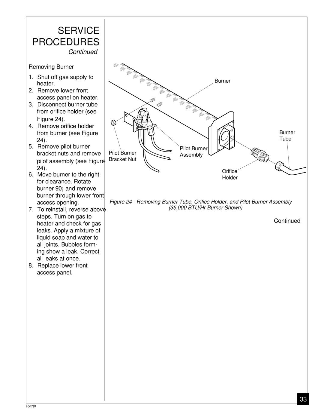 Desa GVR35PA, GVR65PA, GVR50PA, GVR65BPA, GVR50BPA installation manual Removing Burner 