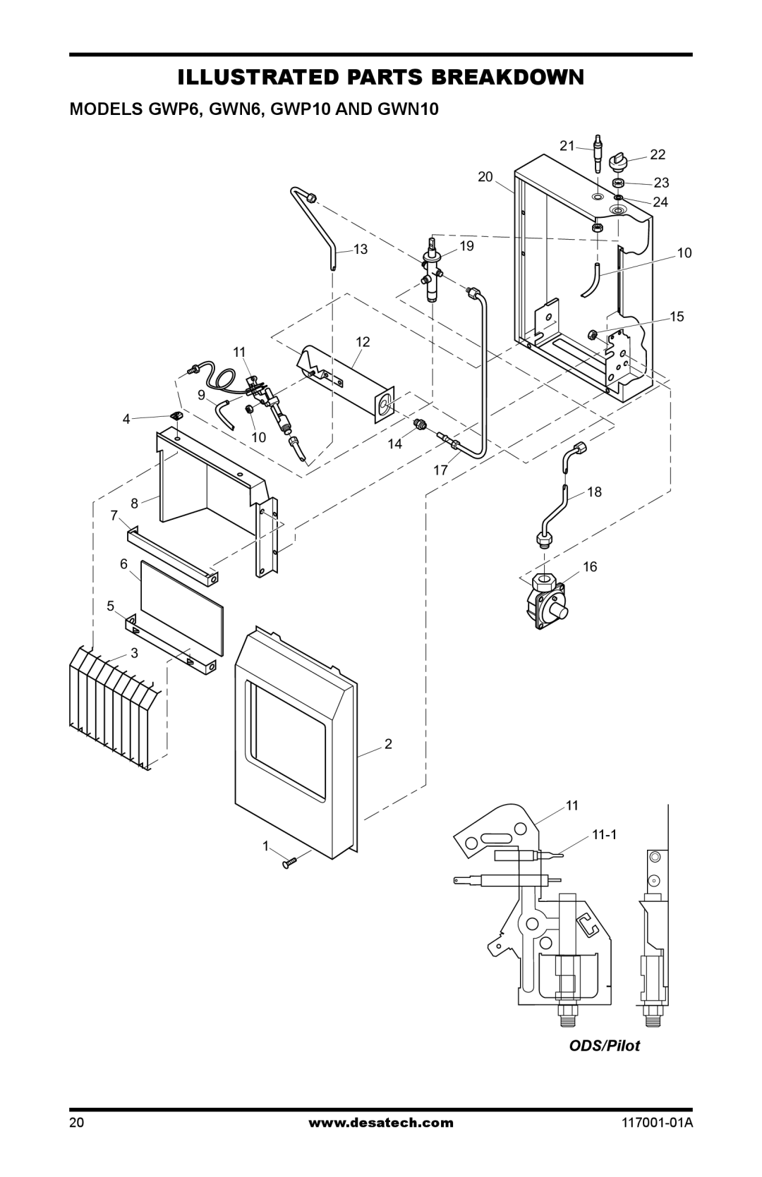 Desa GWP10 GWN10T installation manual Illustrated Parts Breakdown, Models GWP6, GWN6, GWP10 and GWN10 