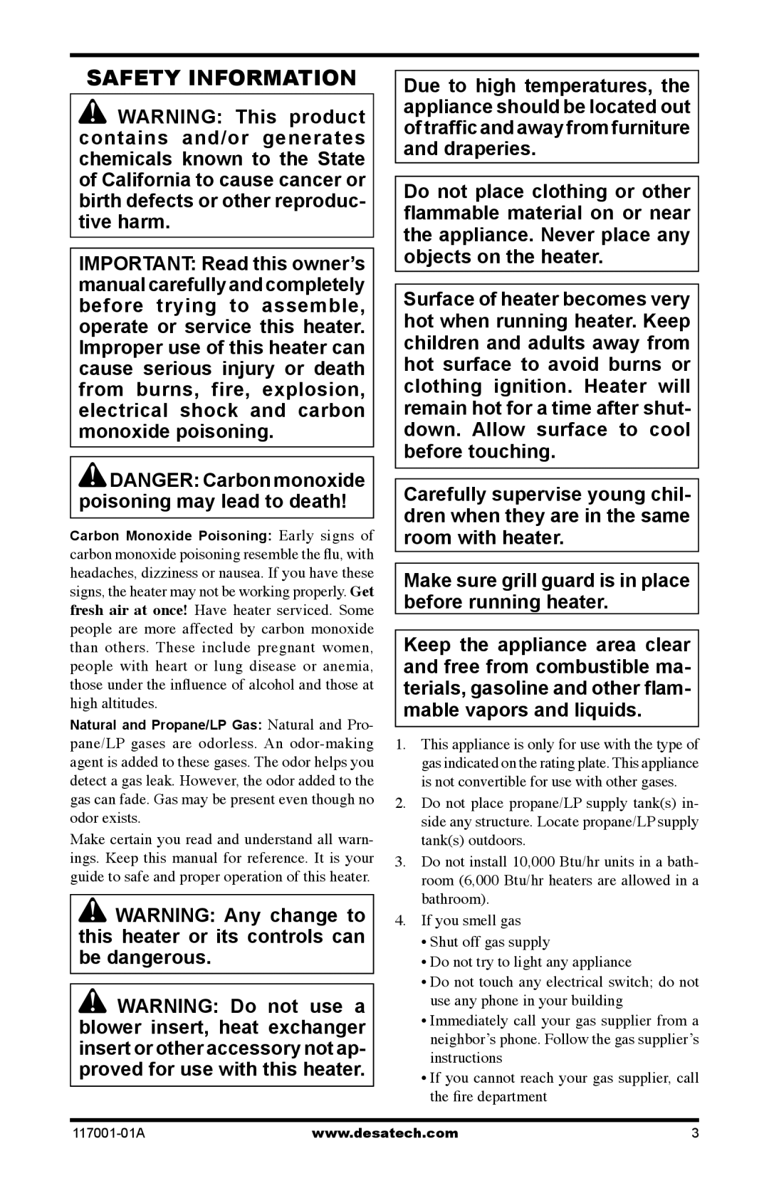 Desa GWP10 GWN10T installation manual Safety Information 