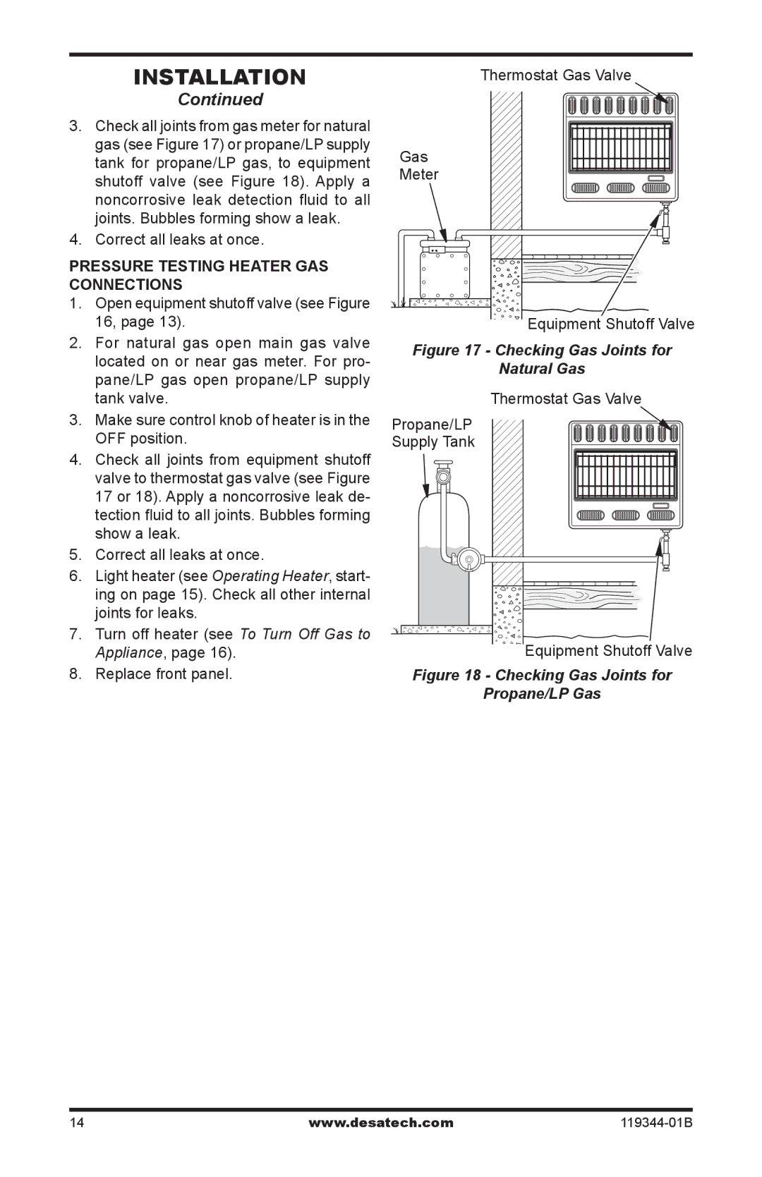 Desa GWN30TA, GWP20TA, GWP30TA, GWN20TA, WMP20A, WMN20A Correct all leaks at once, Pressure Testing Heater Gas Connections 