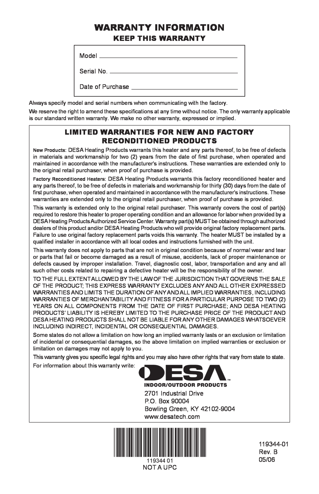 Desa WMP20A Warranty Information, Keep This Warranty, Limited Warranties For New And Factory Reconditioned Products 