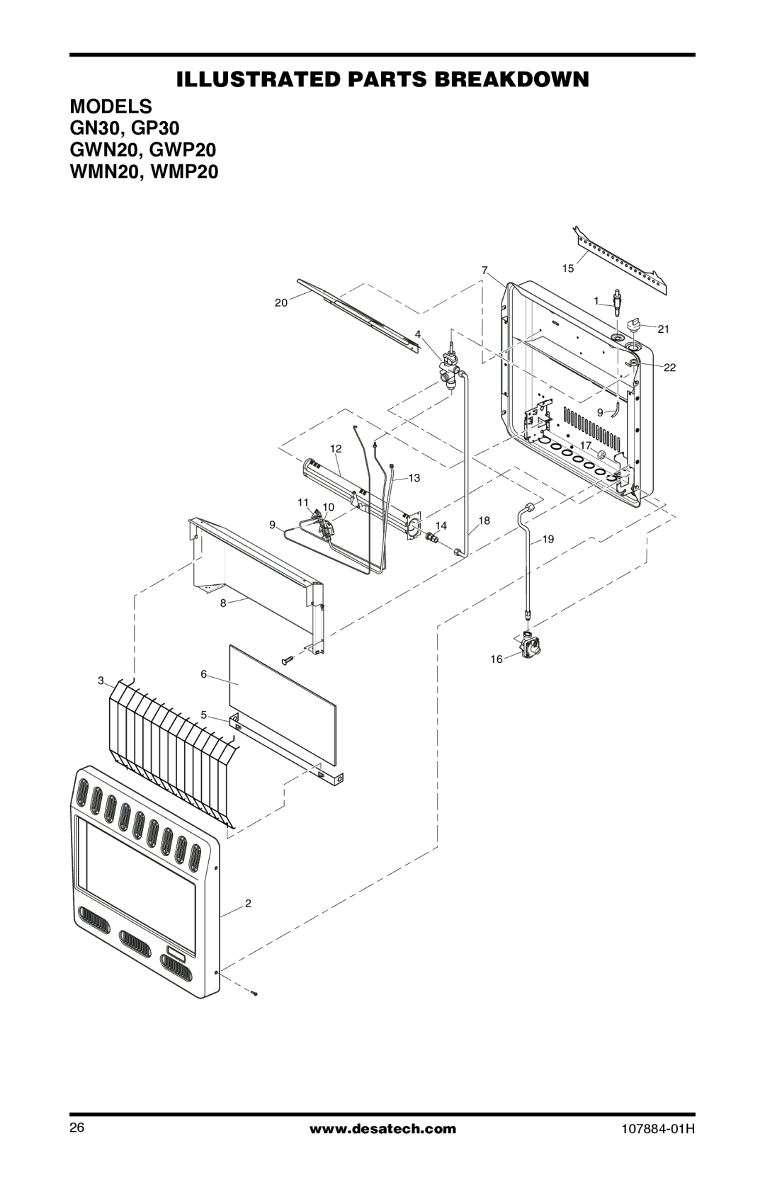 Desa GWP30T, GWP20T, GWN20T, WMN20, GN30T, GP30T, GWN30T installation manual Illustrated Parts Breakdown 