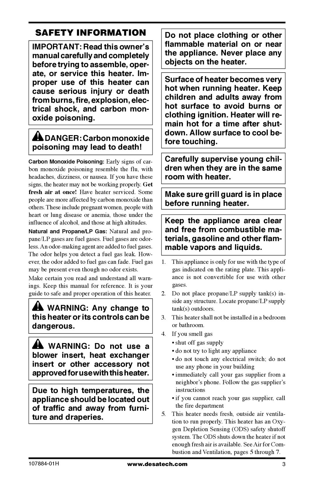 Desa GWN20T, GWP30T, GWP20T, WMN20, GN30T, GP30T, GWN30T installation manual Safety Information 