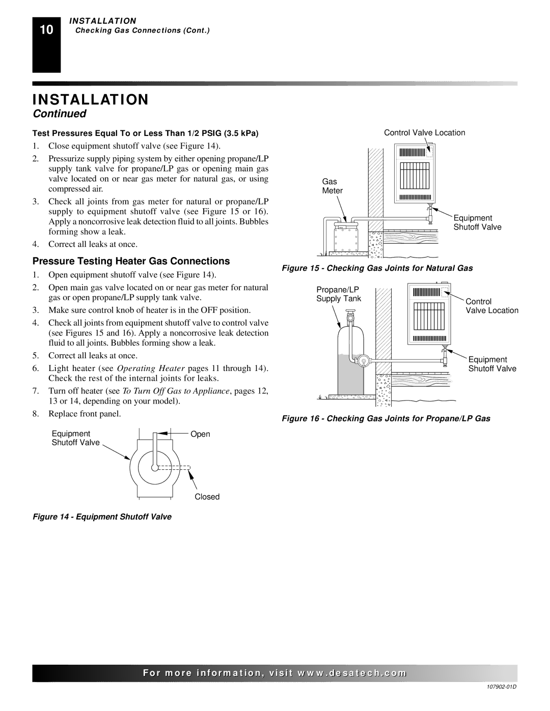 Desa GWRP10, GWRN10, GWN6, GWP10T, GWP6, GWN10T Pressure Testing Heater Gas Connections, Replace front panel 