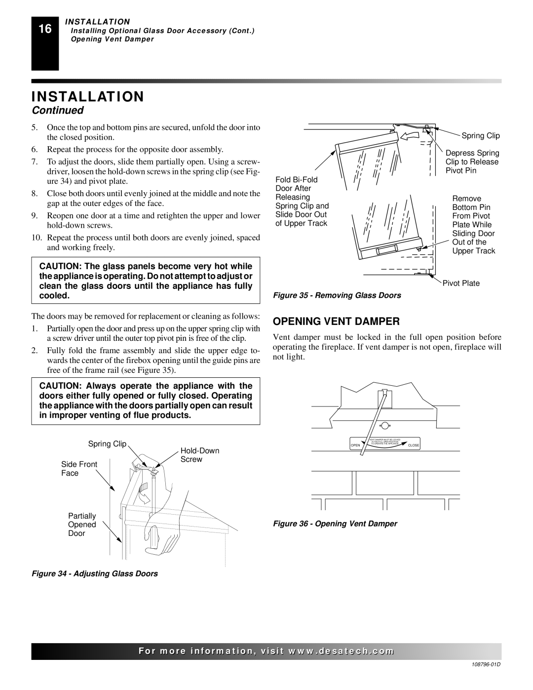 Desa H) AND VM42E(B, M36E, M42E, VM36E, VM42E installation manual Opening Vent Damper, Door 