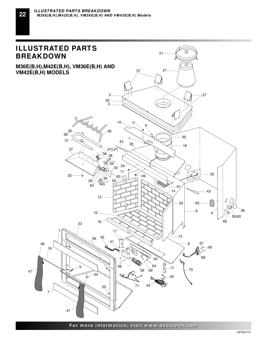 Desa H) AND VM42E(B, M36E, M42E, VM36E, VM42E installation manual Illustrated Parts Breakdown, VM42EB,H Models 