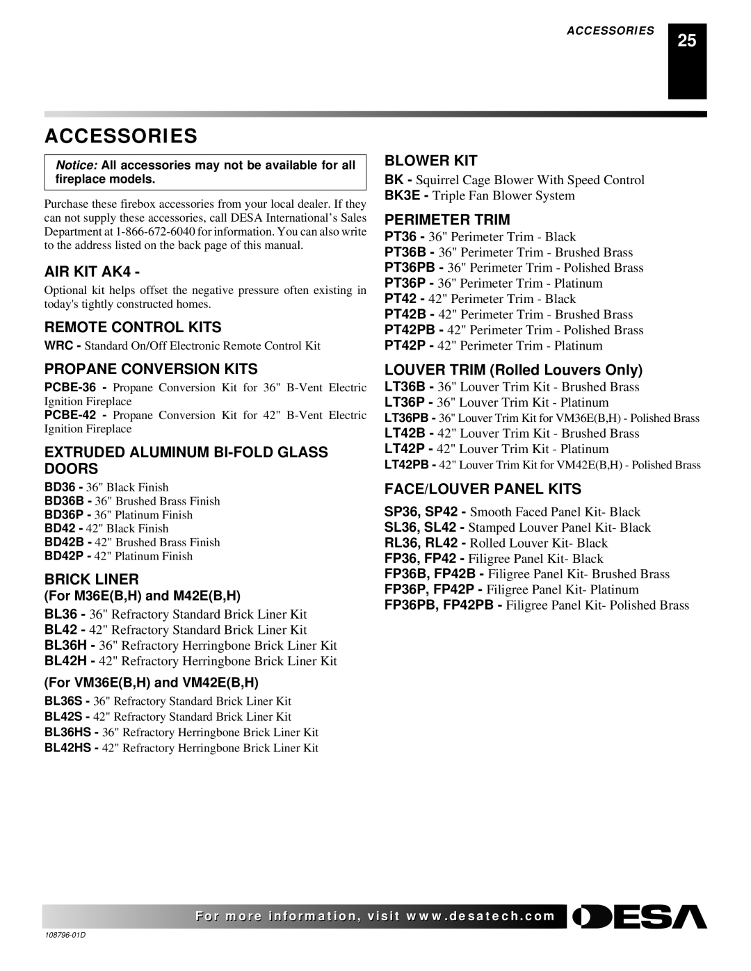 Desa M36E, M42E, VM36E, VM42E, H) AND VM42E(B installation manual Accessories 