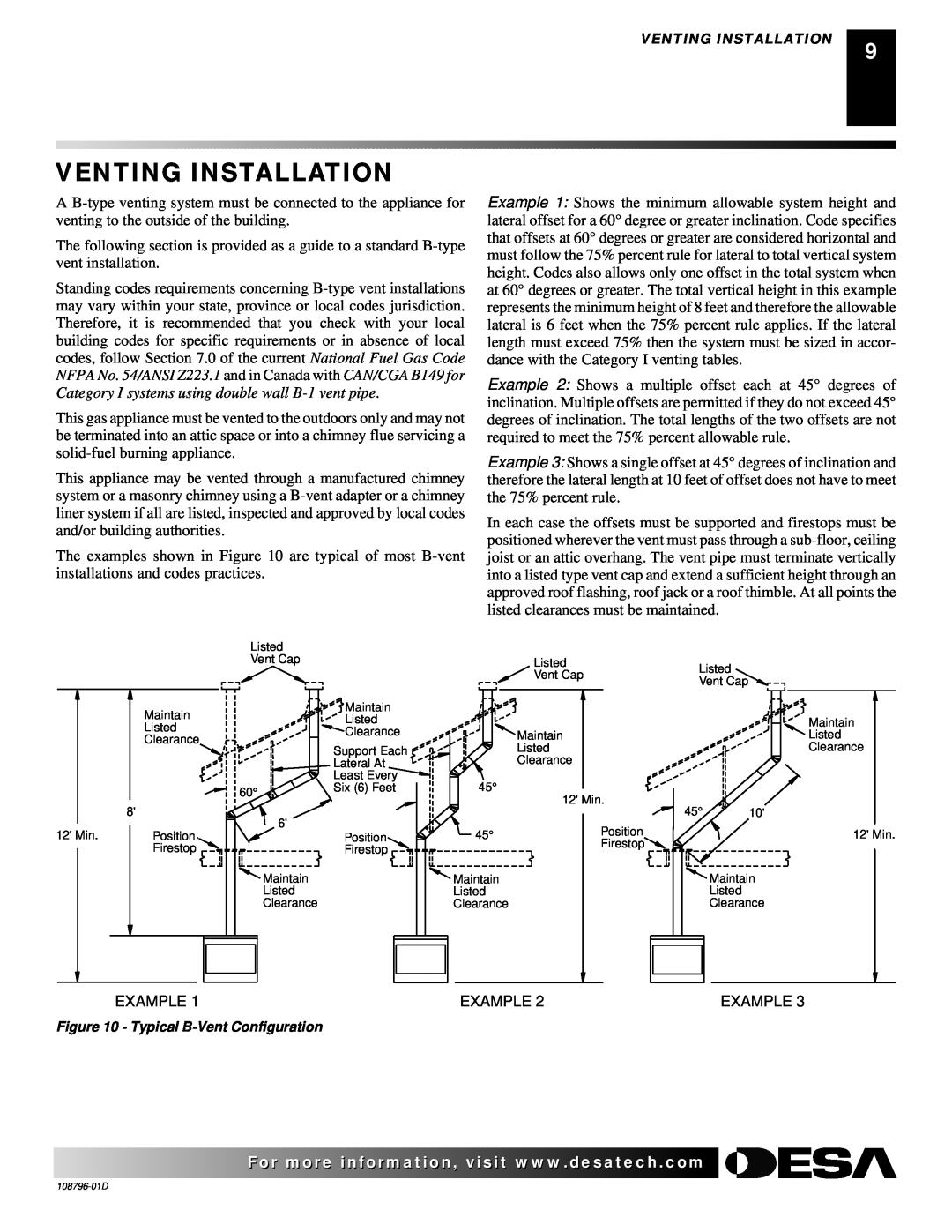 Desa M36E, M42E, VM36E, VM42E, H) AND VM42E(B installation manual Venting Installation 