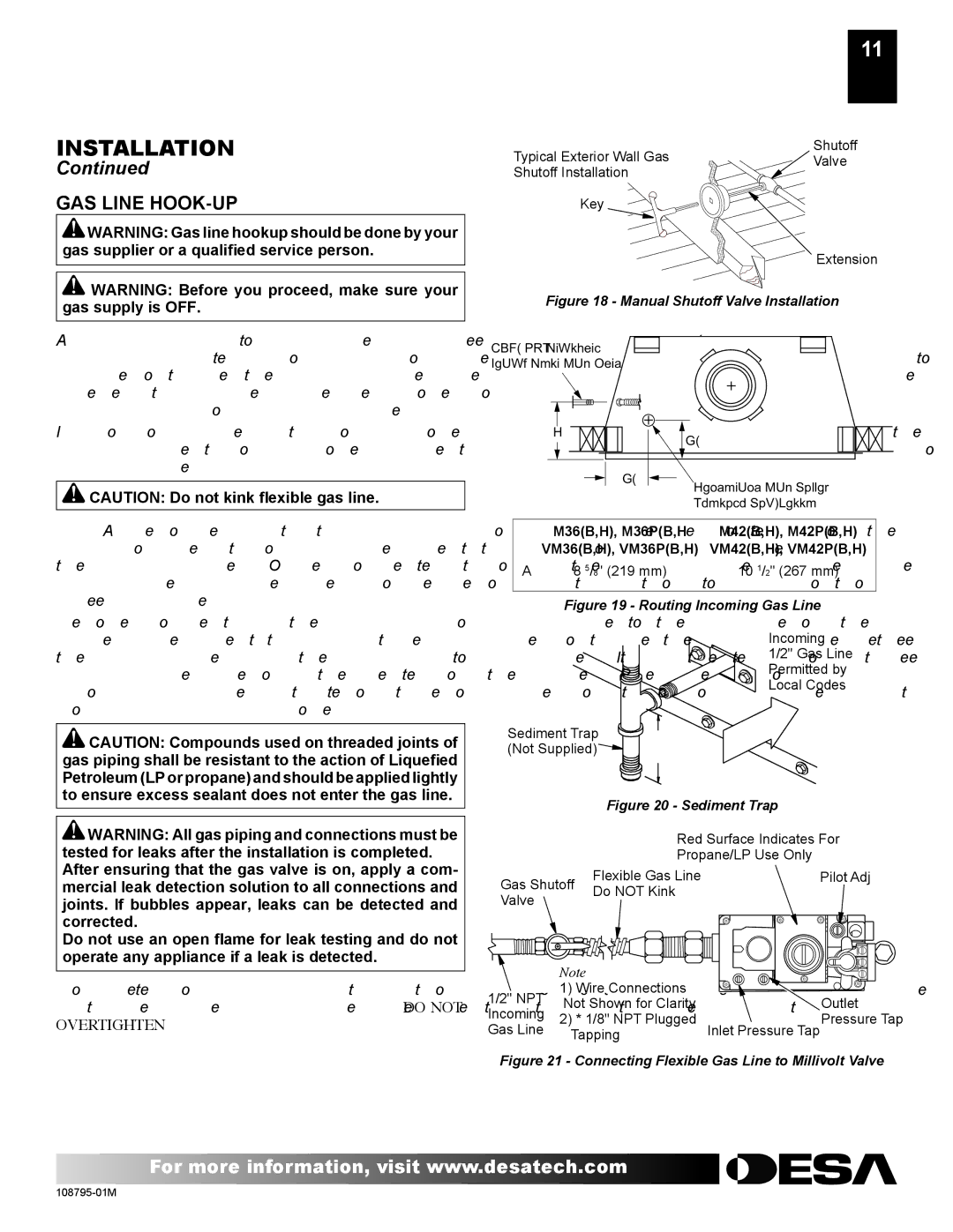 Desa VM36P, H) AND VM42P(B, H) AND VM42(B installation manual Installation, GAS Line HOOK-UP 