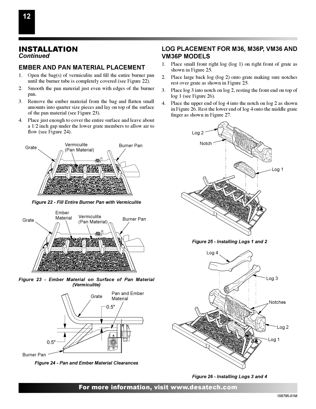 Desa H) AND VM42P(B, H) AND VM42(B Ember and PAN Material Placement, LOG Placement for M36, M36P, VM36 and VM36P Models 