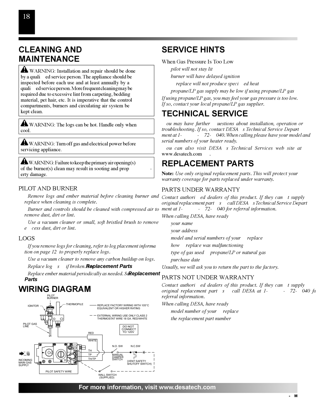 Desa H) AND VM42P(B, M36P Cleaning Maintenance Service Hints, Technical Service, Replacement Parts, Wiring Diagram 