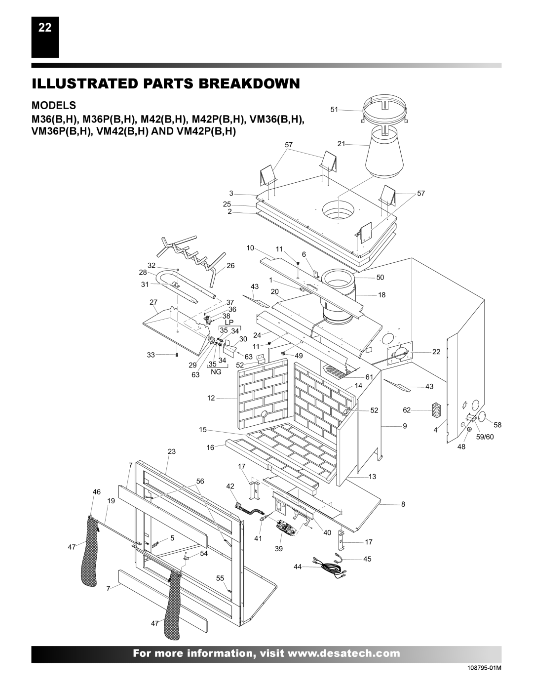 Desa H) AND VM42(B, H) AND VM42P(B, VM36P installation manual Illustrated Parts Breakdown, Models 