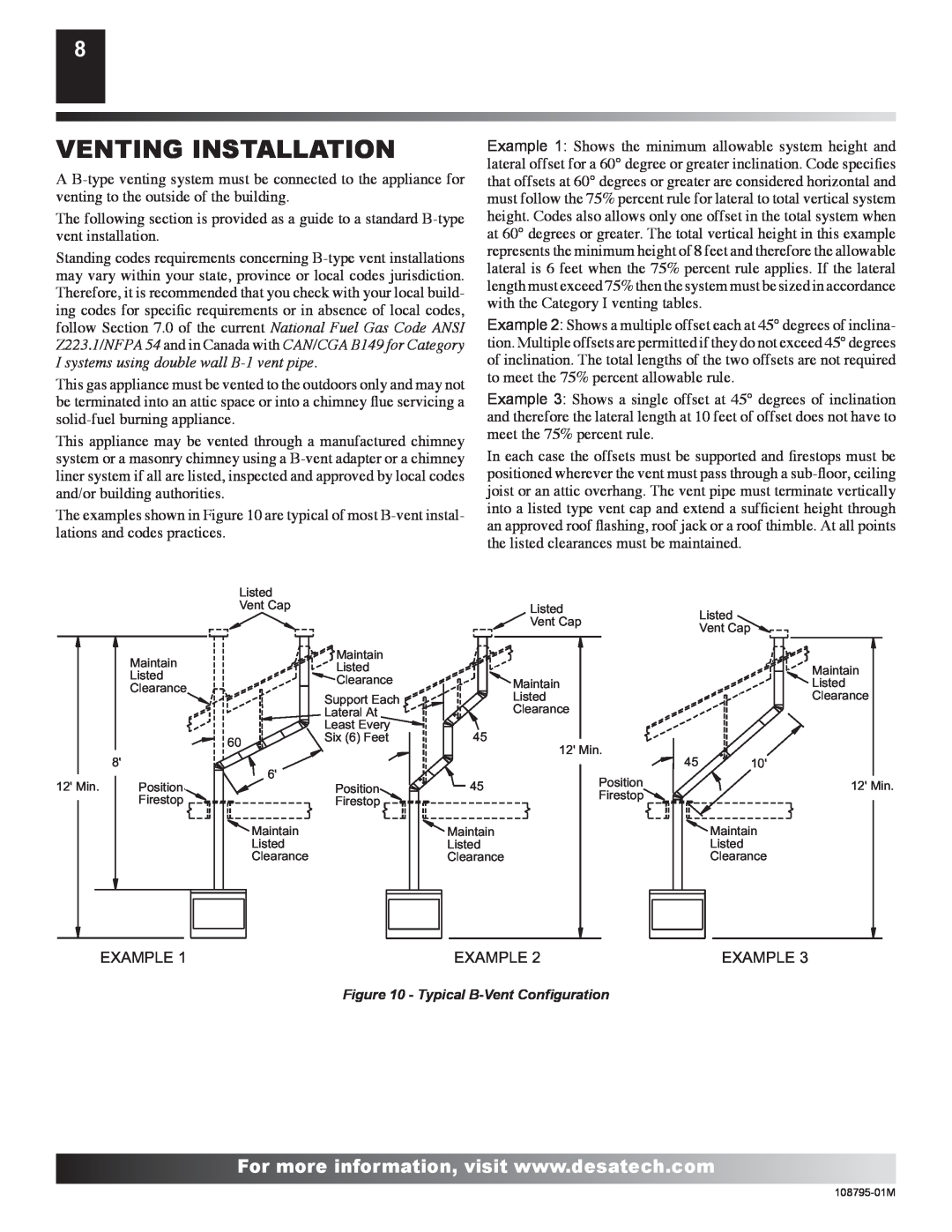 Desa H) AND VM42P(B, H) AND VM42(B, VM36P installation manual Venting Installation 