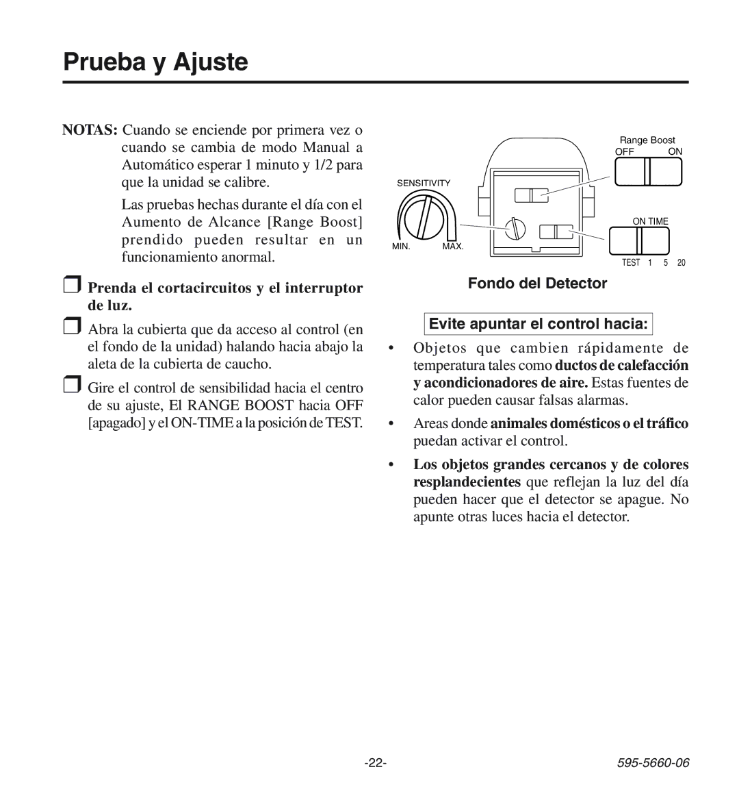 Desa HD-9140 manual Prueba y Ajuste, Prenda el cortacircuitos y el interruptor de luz 