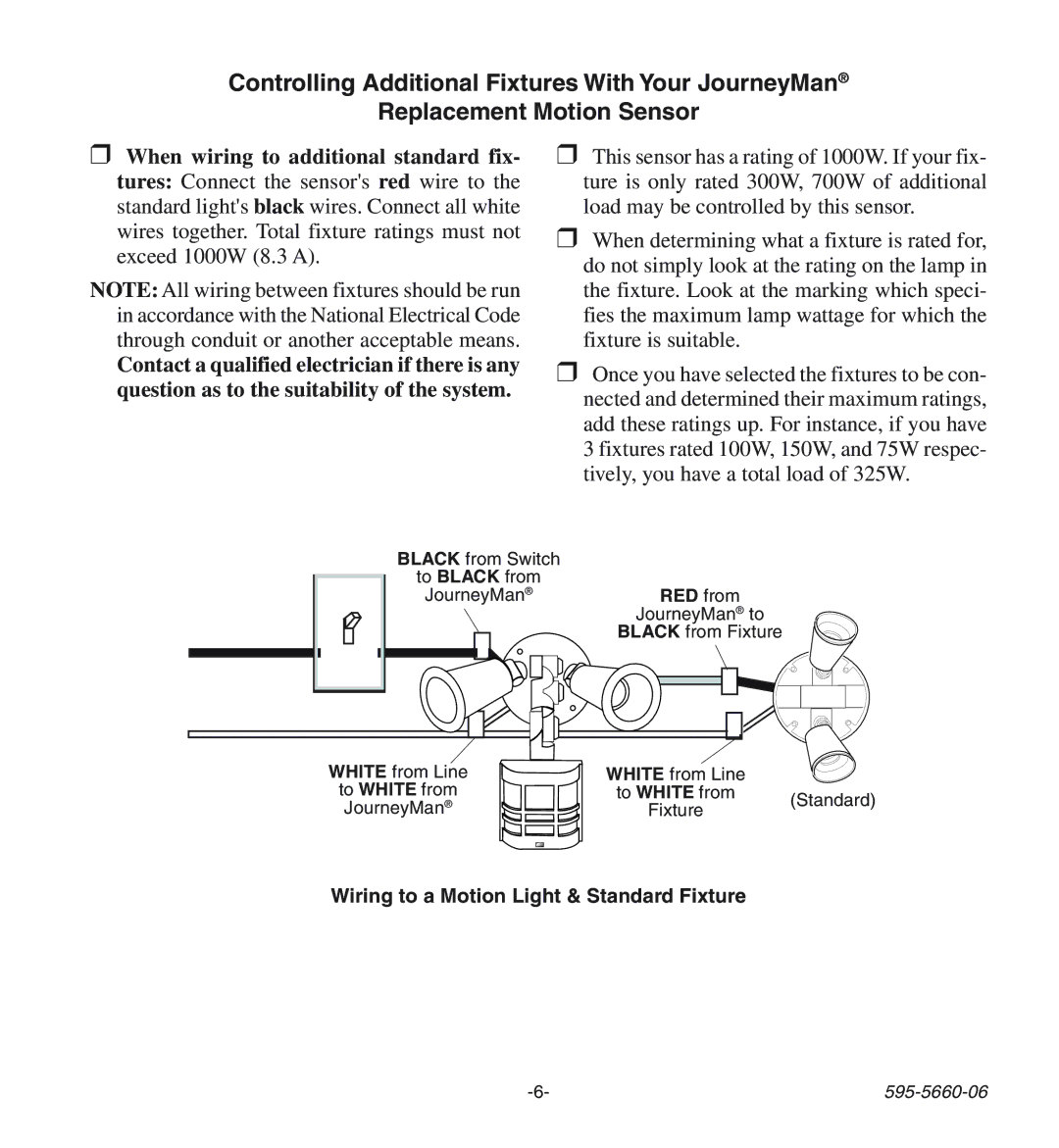 Desa HD-9140 manual Wiring to a Motion Light & Standard Fixture 