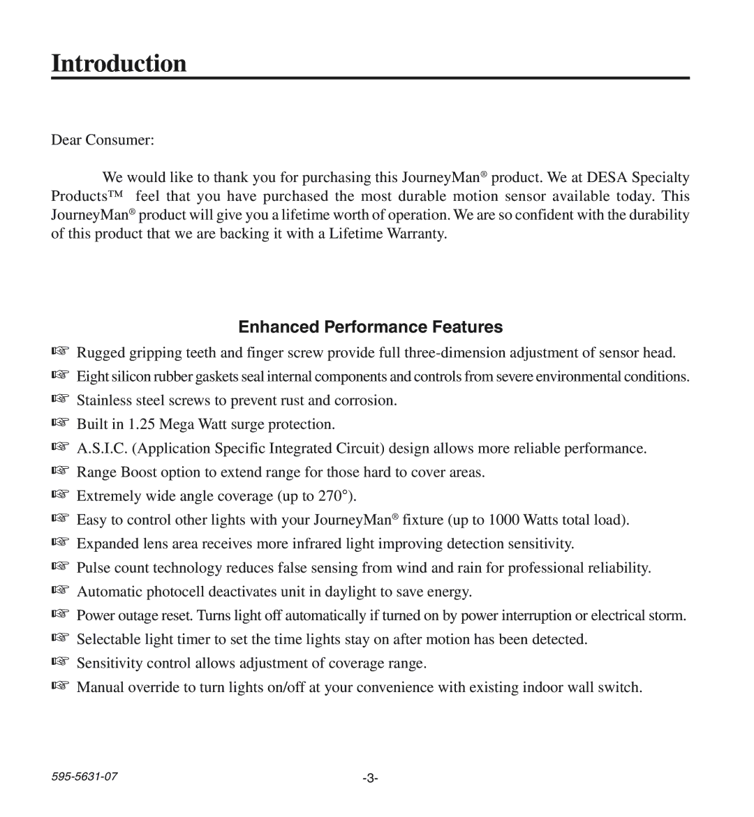 Desa HD-9240 manual Introduction, Enhanced Performance Features 