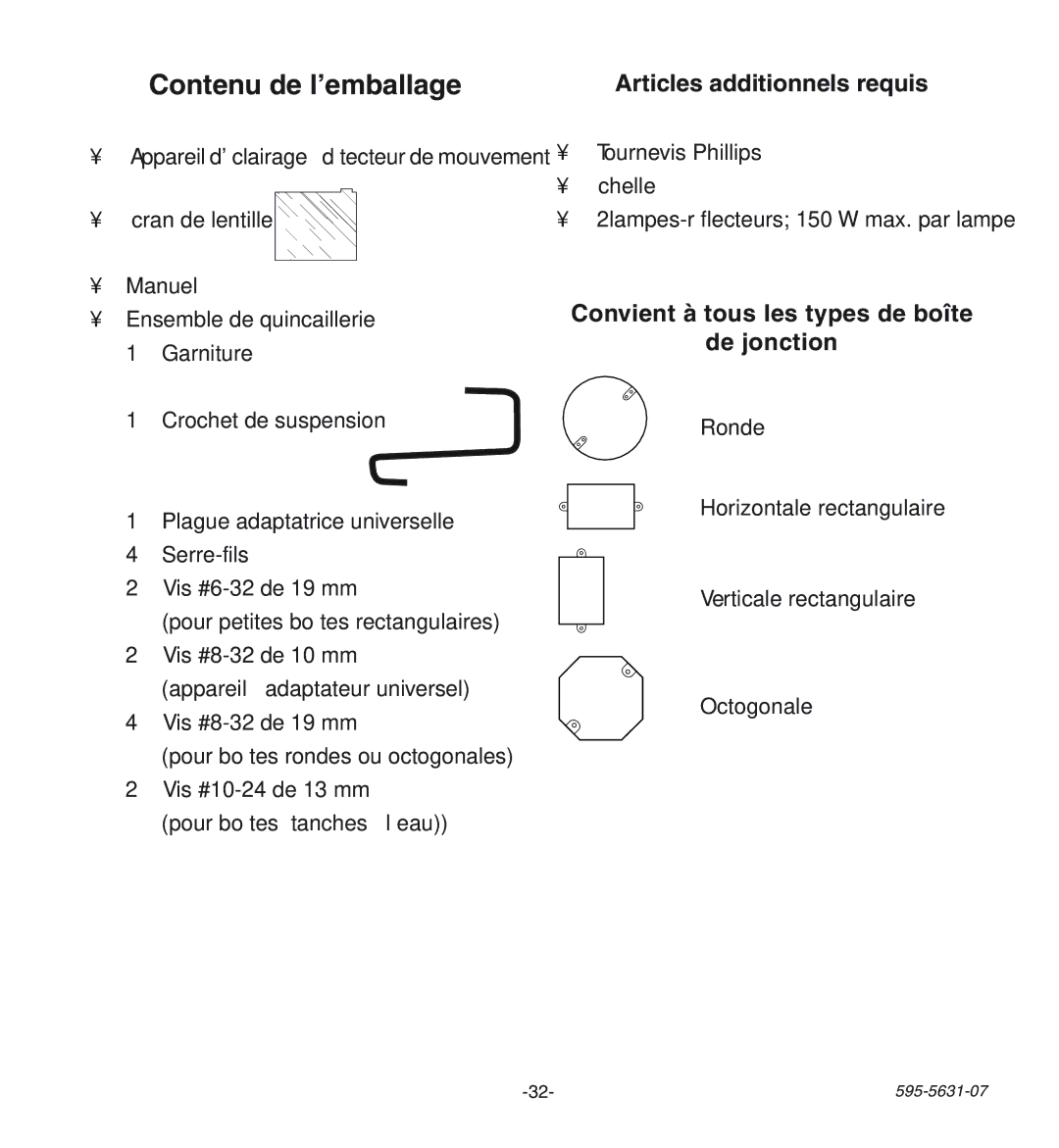 Desa HD-9240 manual Articles additionnels requis, Convient à tous les types de boîte De jonction 