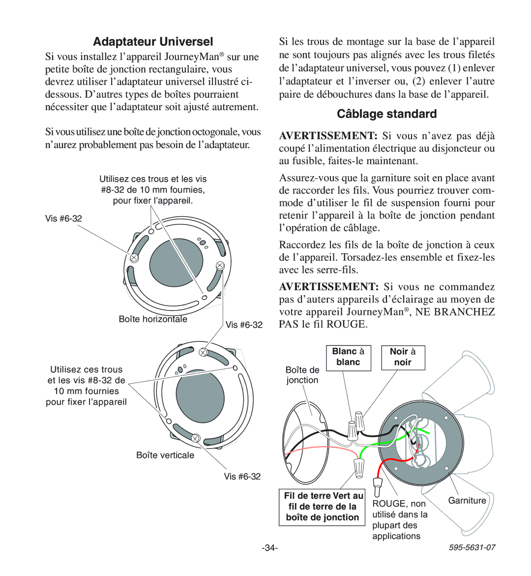 Desa HD-9240 manual Adaptateur Universel, Câblage standard 